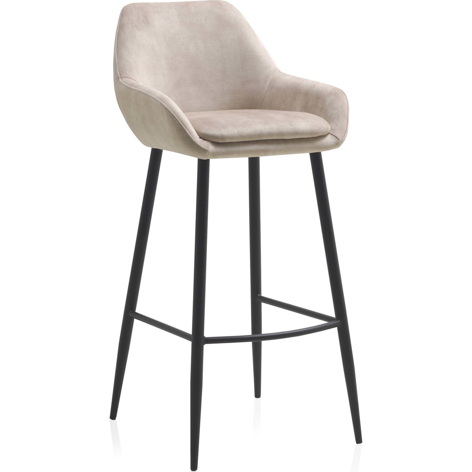 X2 Tabourets Haut Beige Assise Tapissée Et Pieds Métal Noir Élégant - Beige Clair Et Pieds Noirs