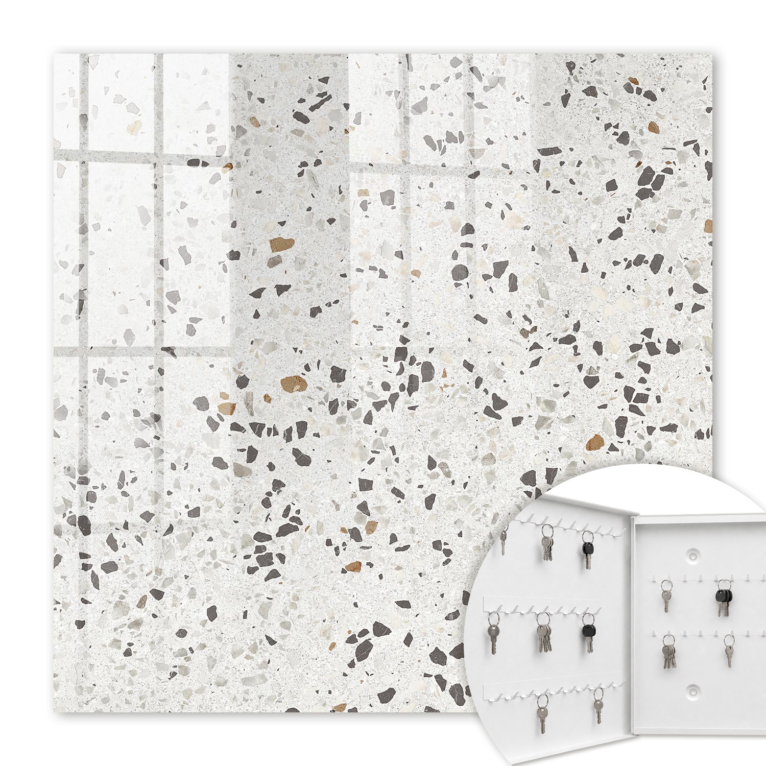 Armoire À Clés - (30 Cm X 30 Cm) - Boîte À Clés Murale - Coffret De Rangement Pour Clés - Couleur Blanche - Ouverture Vers La Gauche - Pour Maison Et Bureau - Texture Moderne