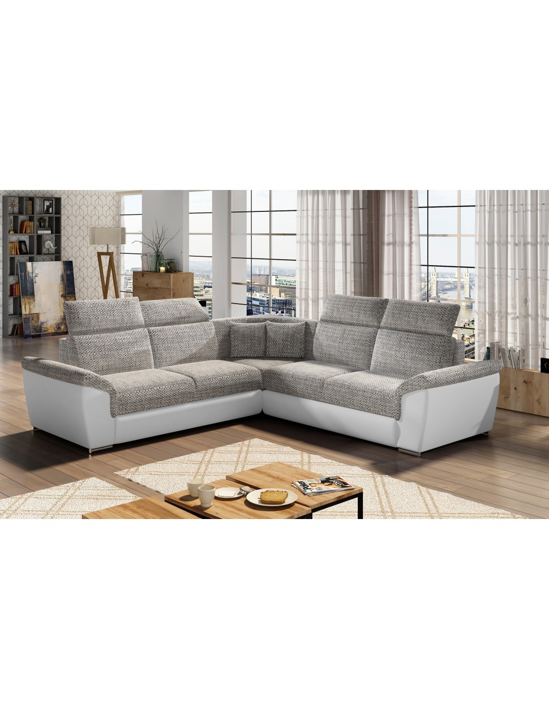 Canapé D'Angle Frederico Gris Convertible Avec Coffre 266x266cm