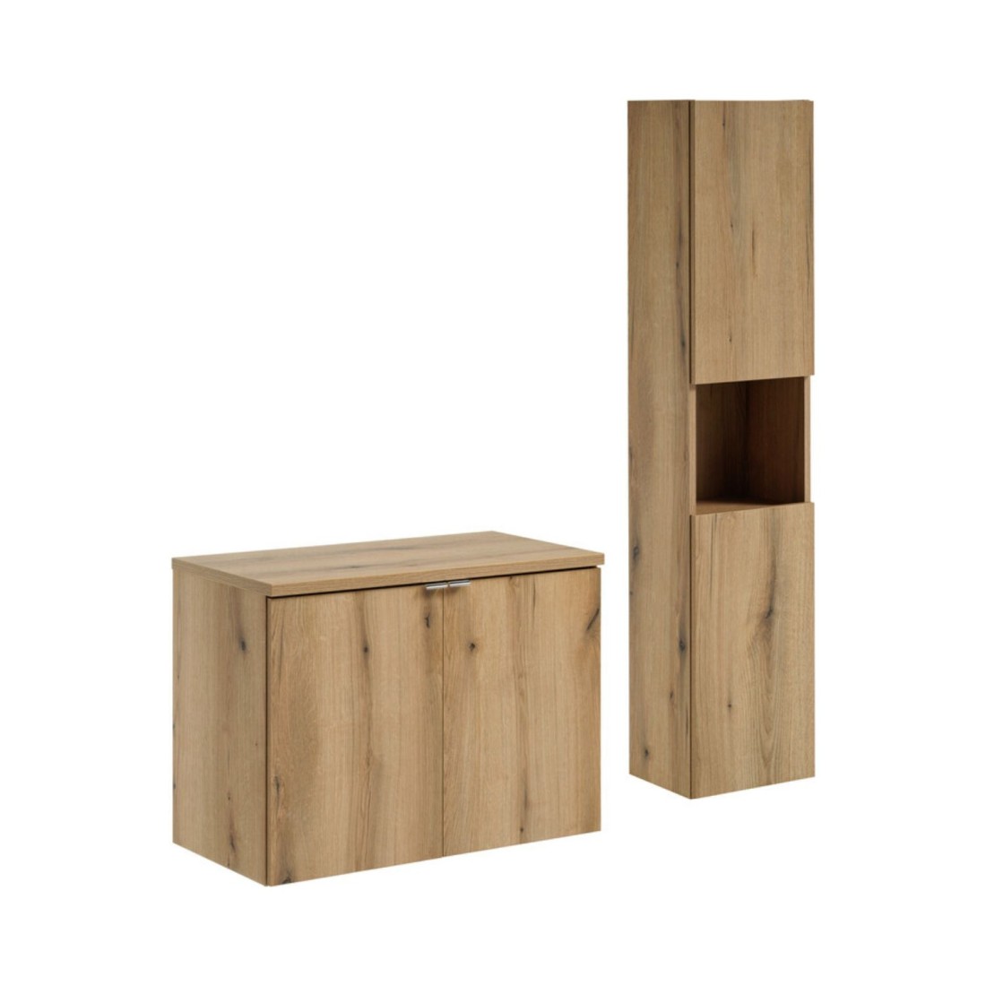 Ensemble De Salle De Bain Suspendu Vano Aspect Chêne 110cm: Meubles Sous Vasque À Placards + Plan Pour Vasque + Colonne