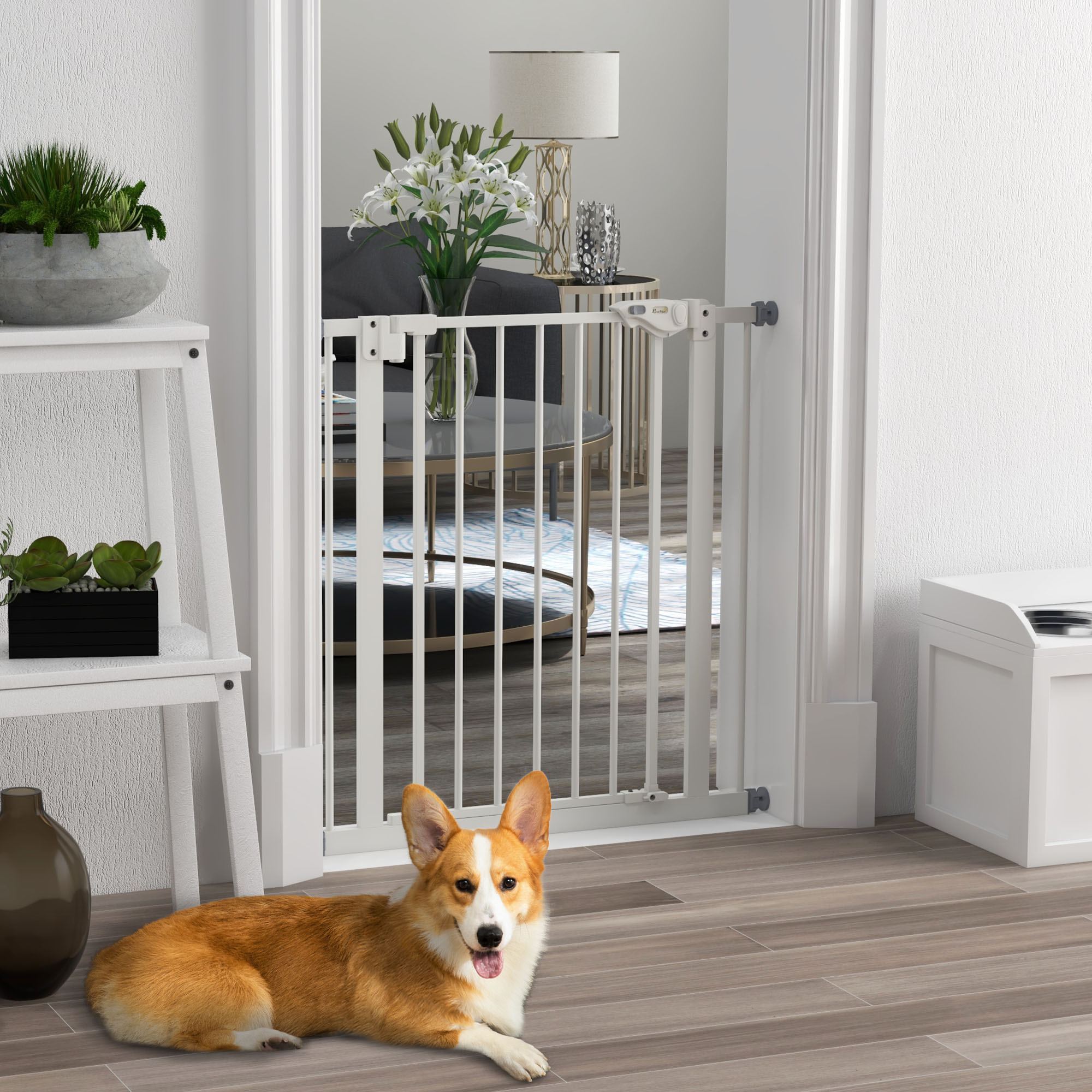 Barrière De Sécurité Pour Chien En Métal Blanc, Sans Perçage, 74-80 Cm, 77 Cm