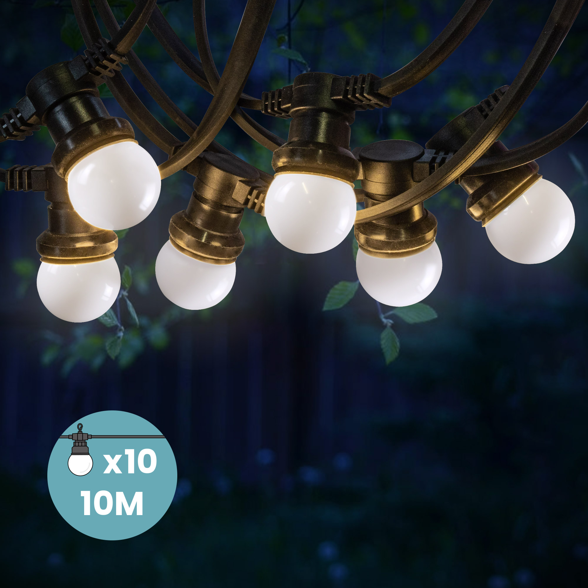 Guirlande Guinguette 10m Blanc Ip65 - Guirlande Electrique Exterieur 10 Bulbes - Guirlande Guinguette Exterieur Decoration Romantique, Chic, Déco Pour Jardin Et Patio
