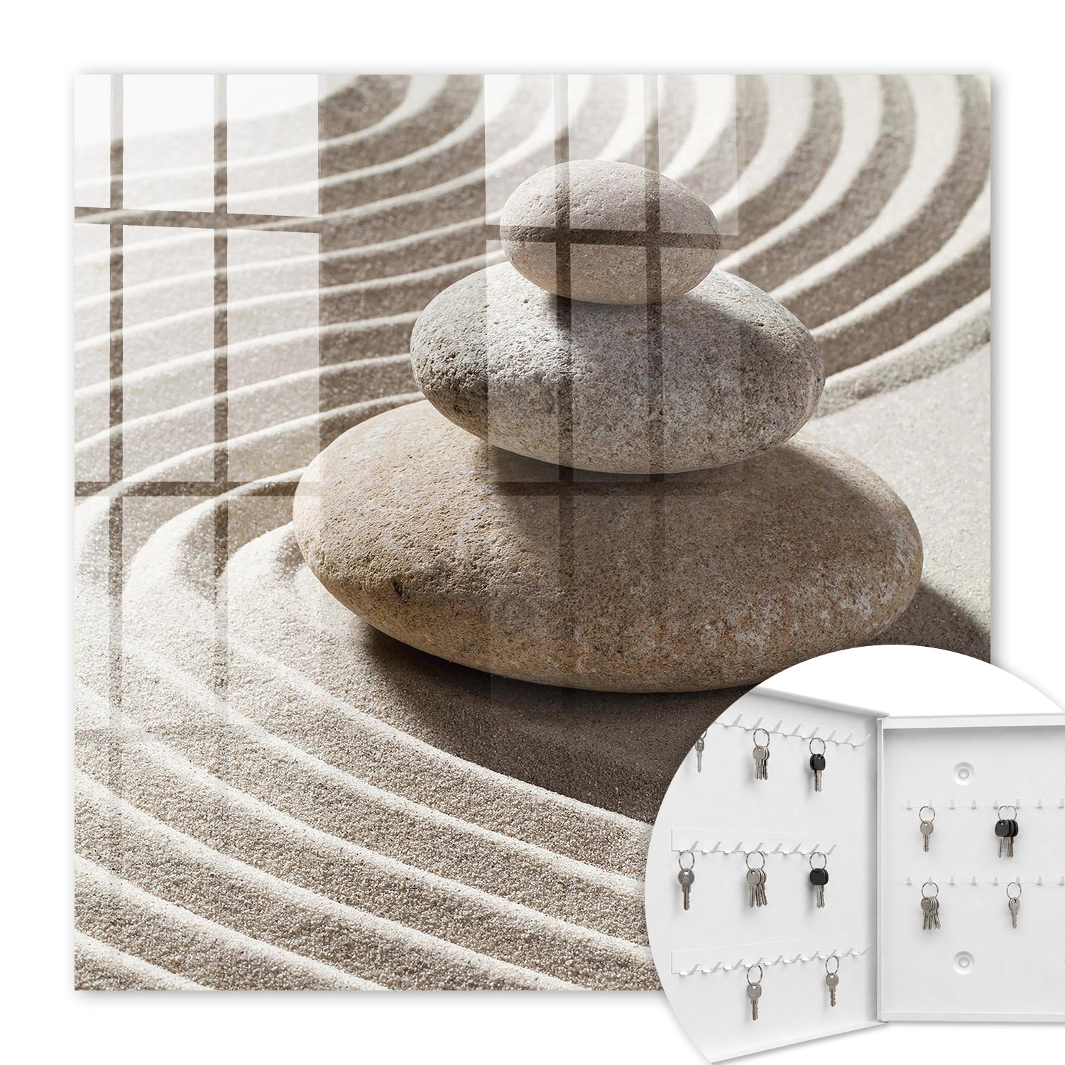 Armoire À Clés - (30 Cm X 30 Cm) - Boîte À Clés Murale - Coffret De Rangement Pour Clés - Couleur Blanche - Ouverture Vers La Gauche - Pour Maison Et Bureau - Composition Zen