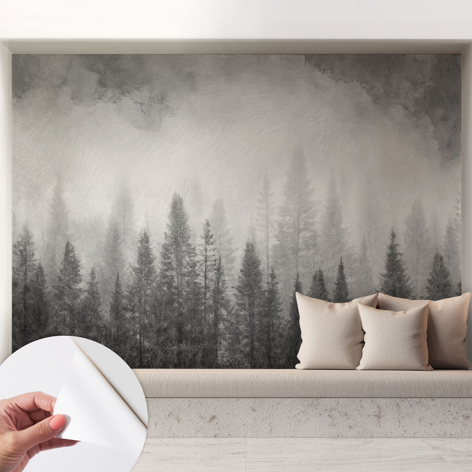 Papier Peint Adhésif Autocollant Pour Salon Chambre À Coucher Tendance Et Originale Brume Forestière 208x146 Cm