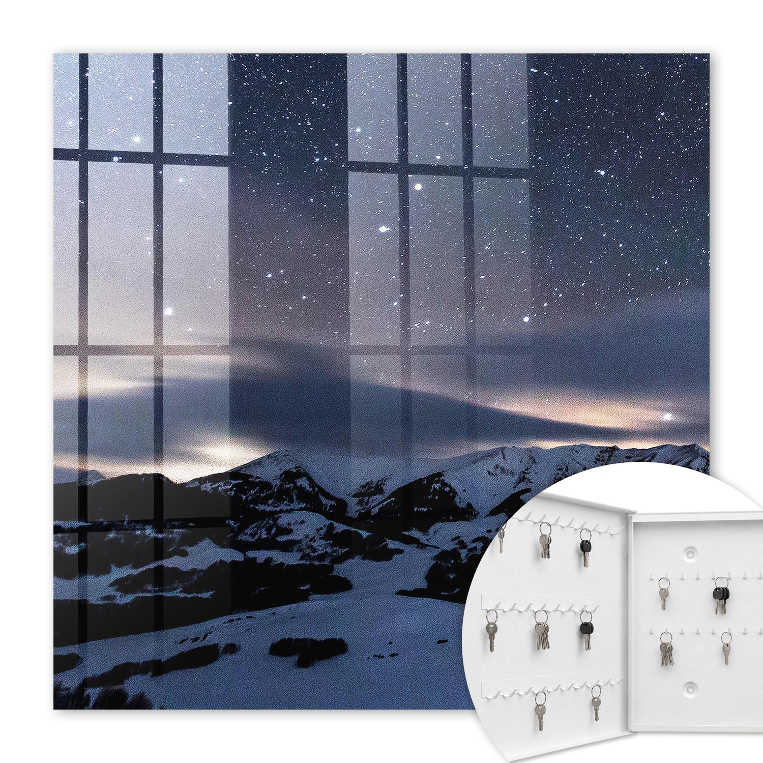Armoire À Clés - (30 Cm X 30 Cm) - Boîte À Clés Murale - Coffret De Rangement Pour Clés - Couleur Blanche - Ouverture Vers La Gauche - Pour Maison Et Bureau - Montagnes De La Nuit