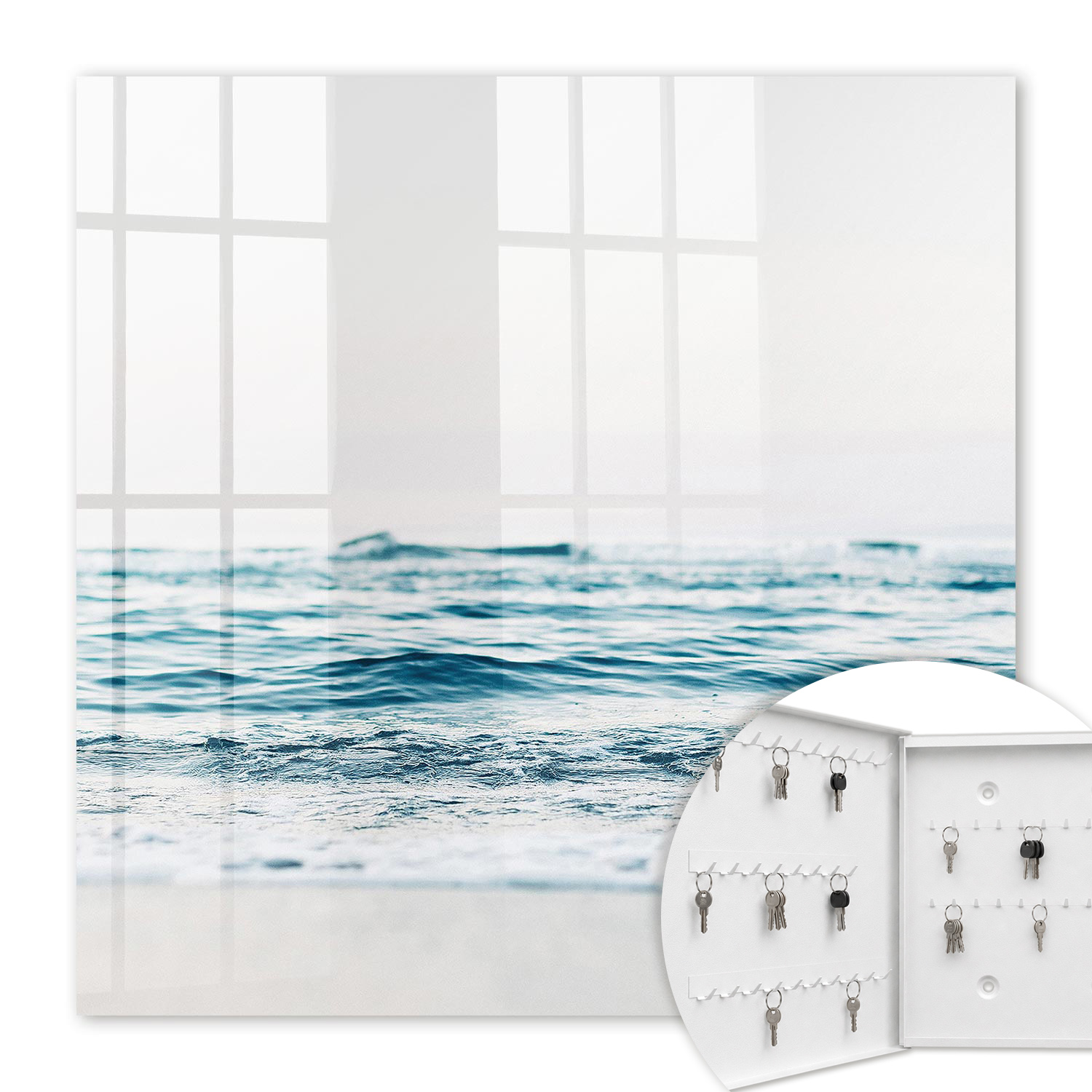 Armoire À Clés - (30 Cm X 30 Cm) - Boîte À Clés Murale - Coffret De Rangement Pour Clés - Couleur Blanche - Ouverture Vers La Gauche - Pour Maison Et Bureau - Paix En Mer