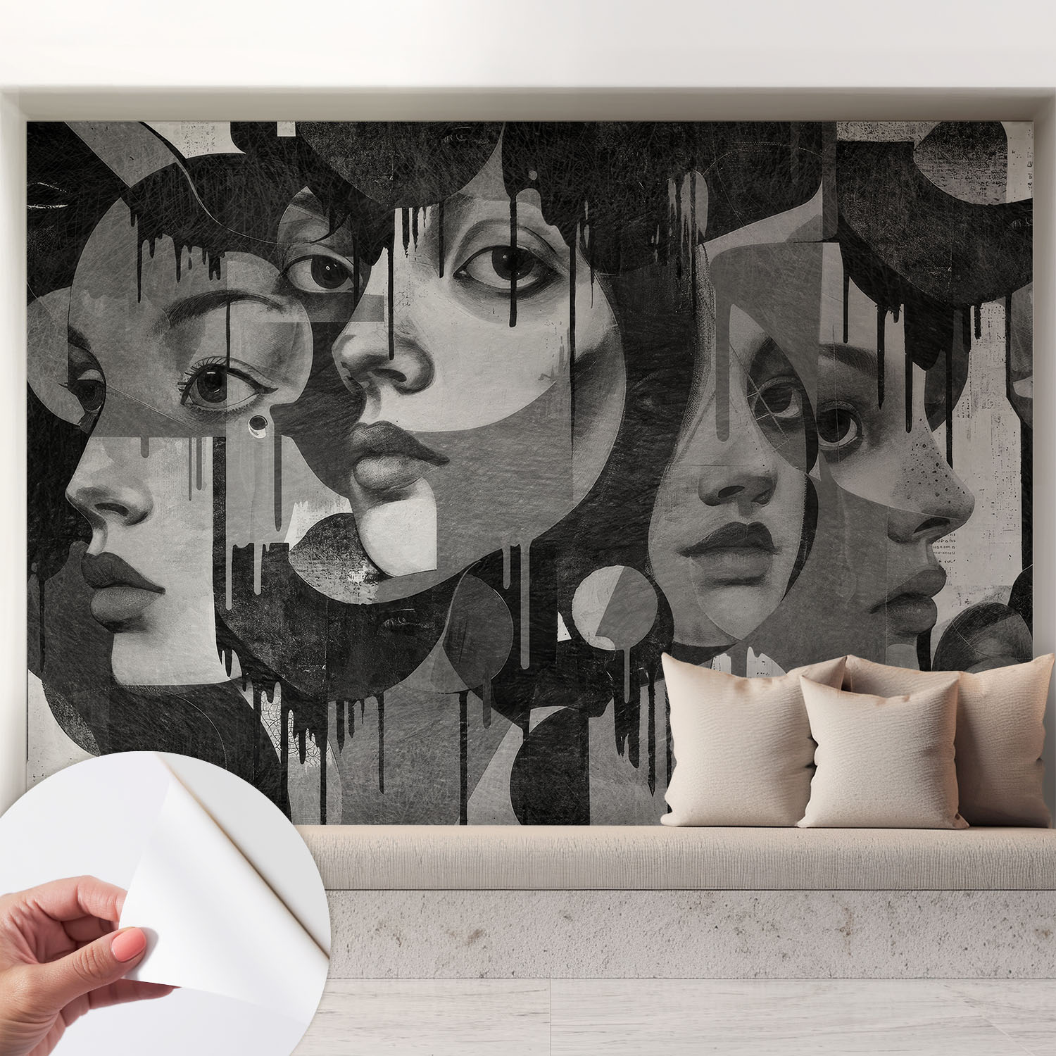 Papier Peint Adhésif Avec Colle Pour Décoration Moderne De Salon Chambre À Coucher Cuisine Et Bureau Facile Visages Féminins 208x146 Cm