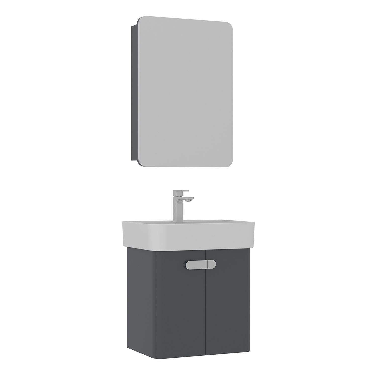Meuble Avec Simple Vasque Et Miroir "orbit 55" - 55 X 38 X 62 Cm - Anthracite