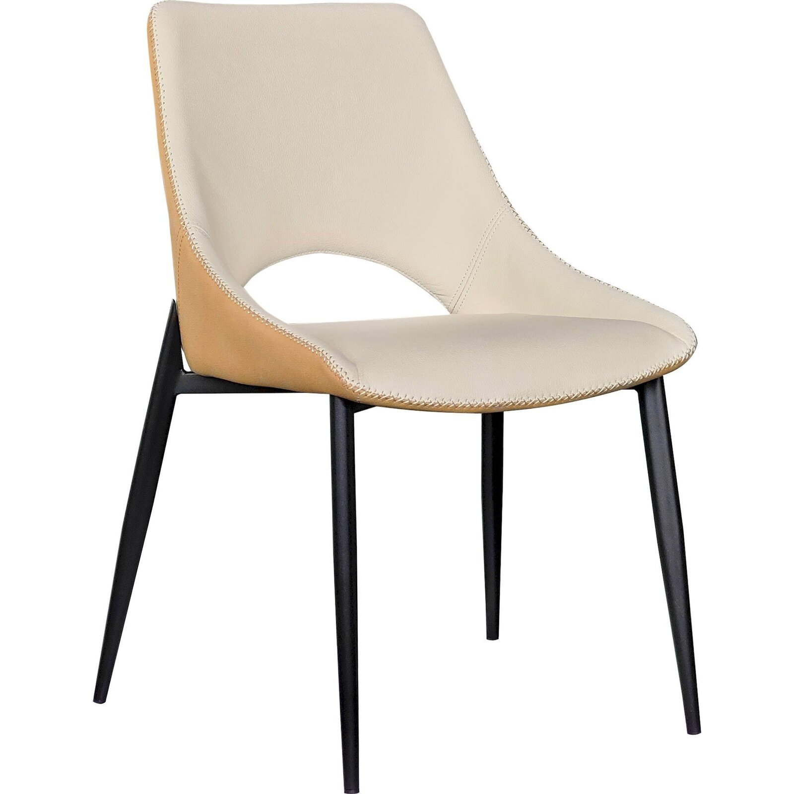 Chaise Tapissée Bicolore Beige Et Moutarde Pieds Métal Noir - Beige Moutarde Pieds Métal Noir