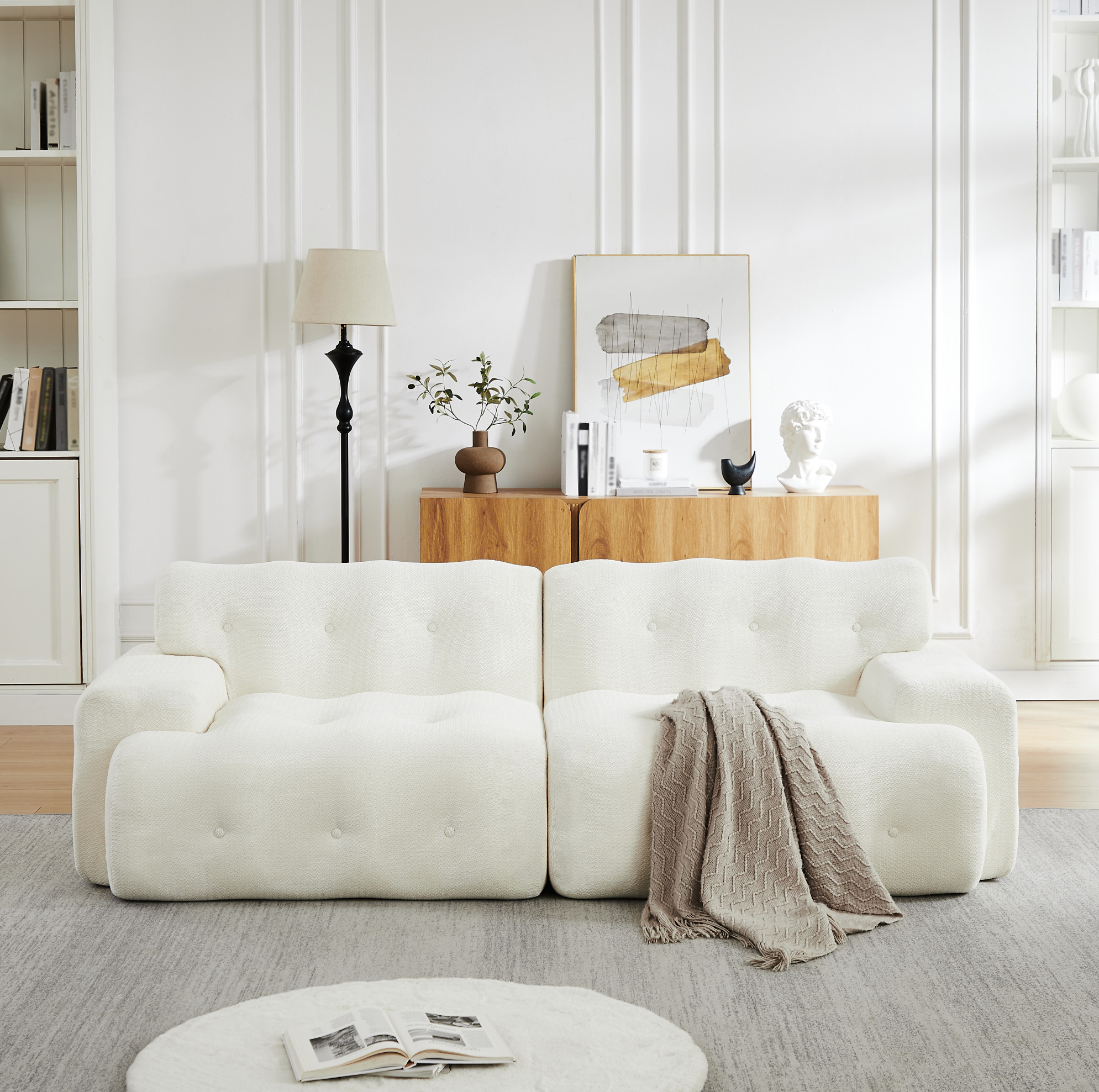 Canapé Nuage 2 Places En Chenille Beige, 224 X 104 X 66 Cm, Sans Montage