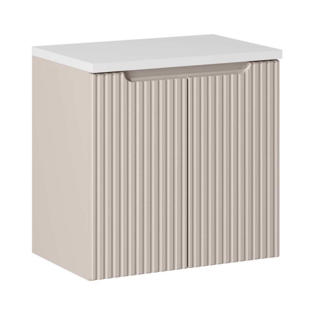 Ensemble De Salle De Bain Vano Cachemire Et Blanc 60cm: Meuble Sous Vasque À Placards Rainuré Verticalement + Plan Pour Vasque
