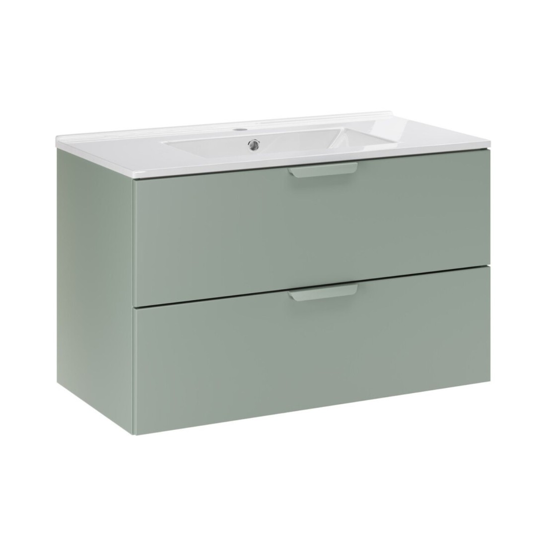 Ensemble De Salle De Bain Suspendu Oster 80cm: Meuble Sous Vasque À Tiroirs Vert Sauge + Vasque Encastrée Blanche