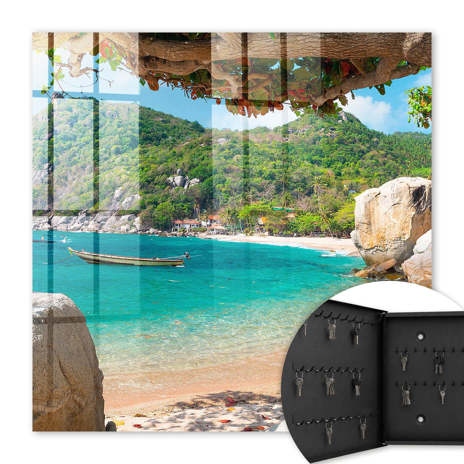 Armoire À Clés - (30 Cm X 30 Cm) - Boîte À Clés Murale - Coffret De Rangement Pour Clés - Couleur Noire - Ouverture Vers La Gauche - Pour Maison Et Bureau - Une Vue Paradisiaque
