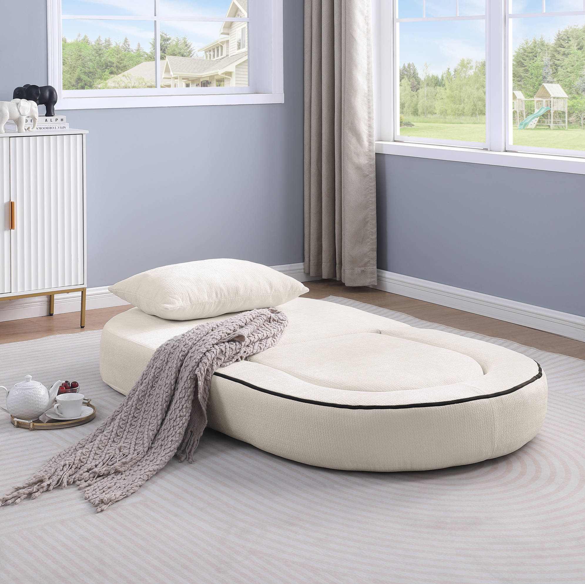 Fauteuil-lit Pliant Convertible En Tissu Beige, 1 Place, Dossier Coussin, Redom