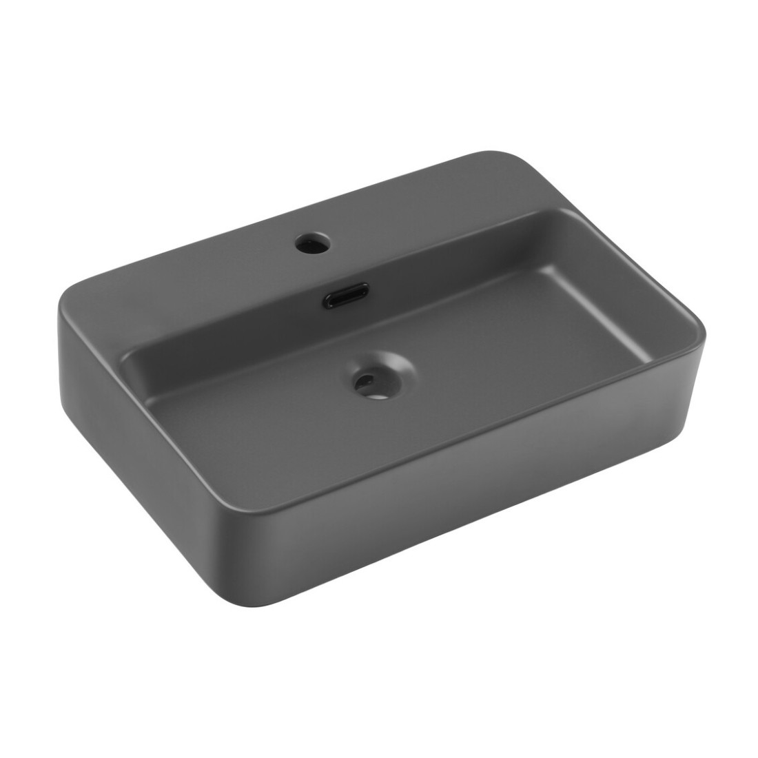 Vasque À Poser Rectangulaire 55x38 Cm En Céramique Gris Foncé Mate