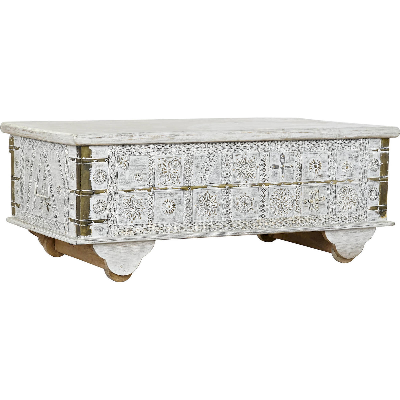 Table Basse Élégance Blanc Doré Pour Salon Chic - Blanc Décapé Avec Motifs Dorés