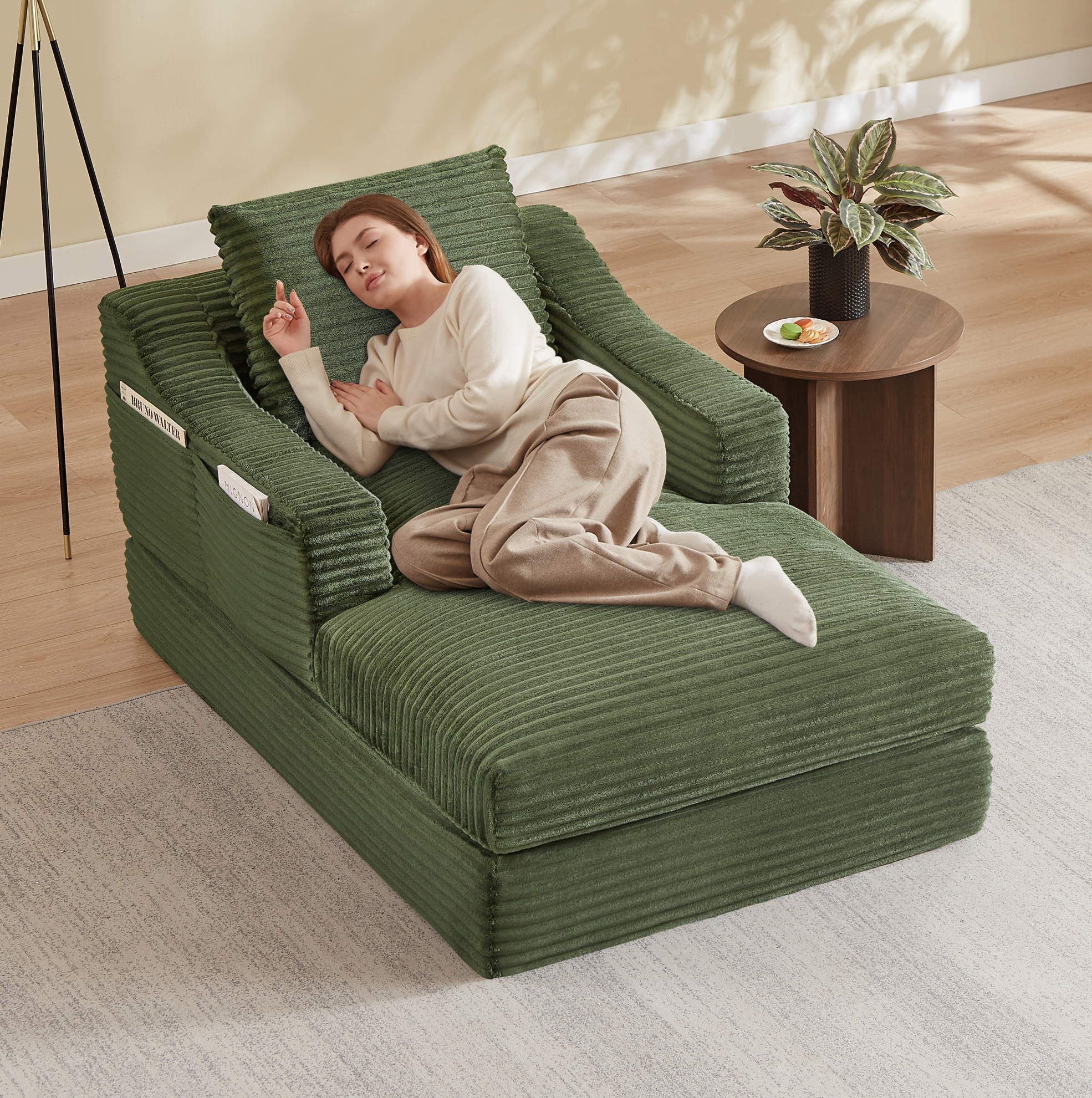 Redom - Fauteuil Lounge - Design Double Couche - Transformable En Petit Lit - Soutien En Mousse Haute Densité - Vert