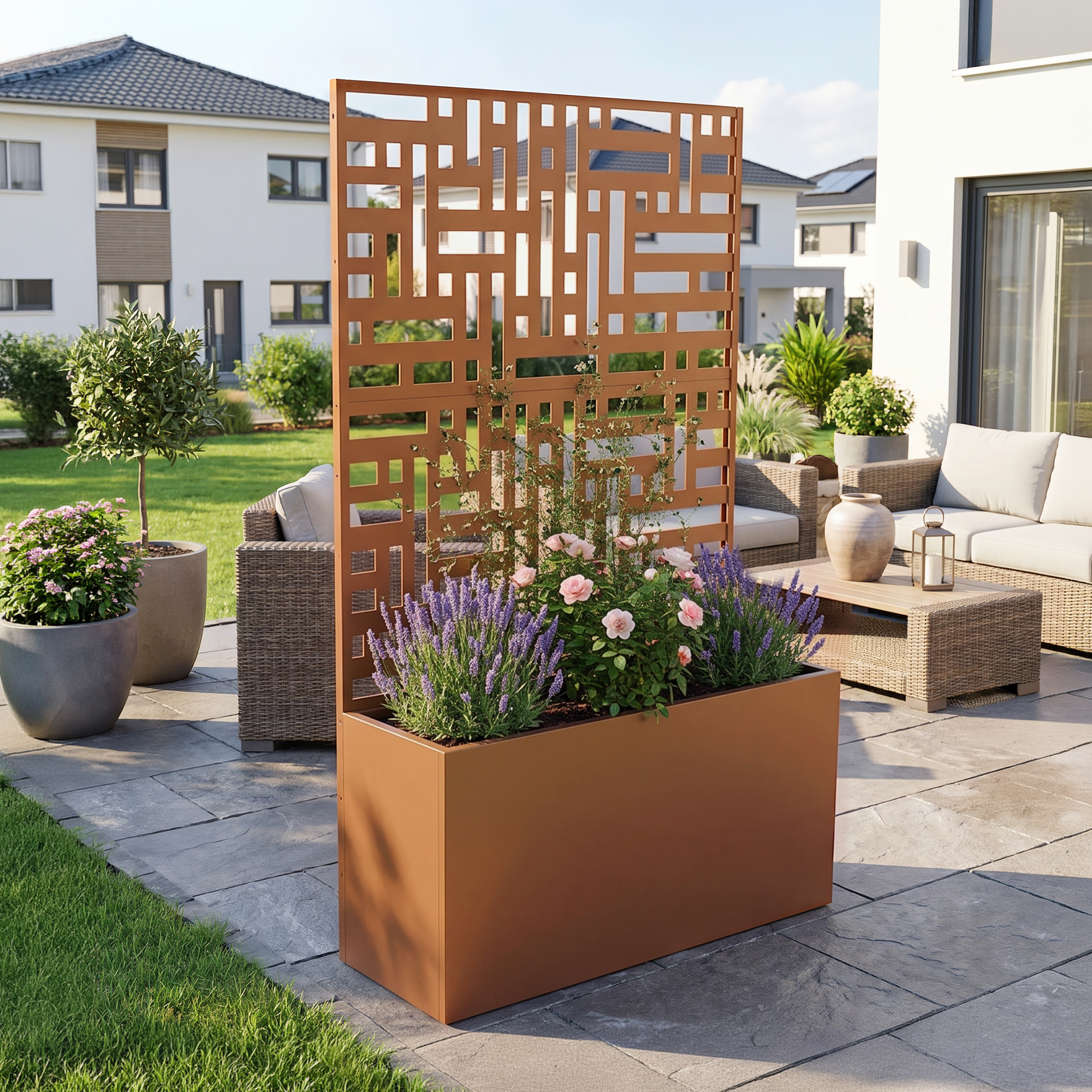 Jardinière Brise-vue Bernalda Acier 146 X 83 X 31 Cm Marron