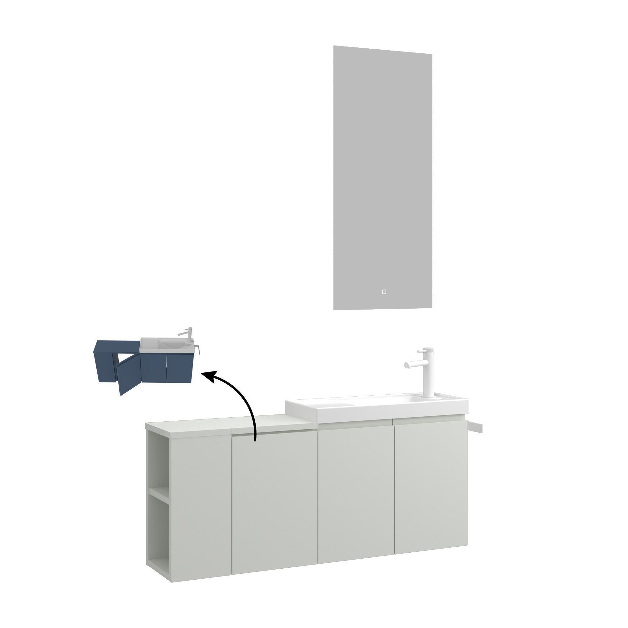 Meuble Avec Simple Vasque Et Miroir "ferla 110" - 40 X 22 X 45 Cm - Matte Cashmere