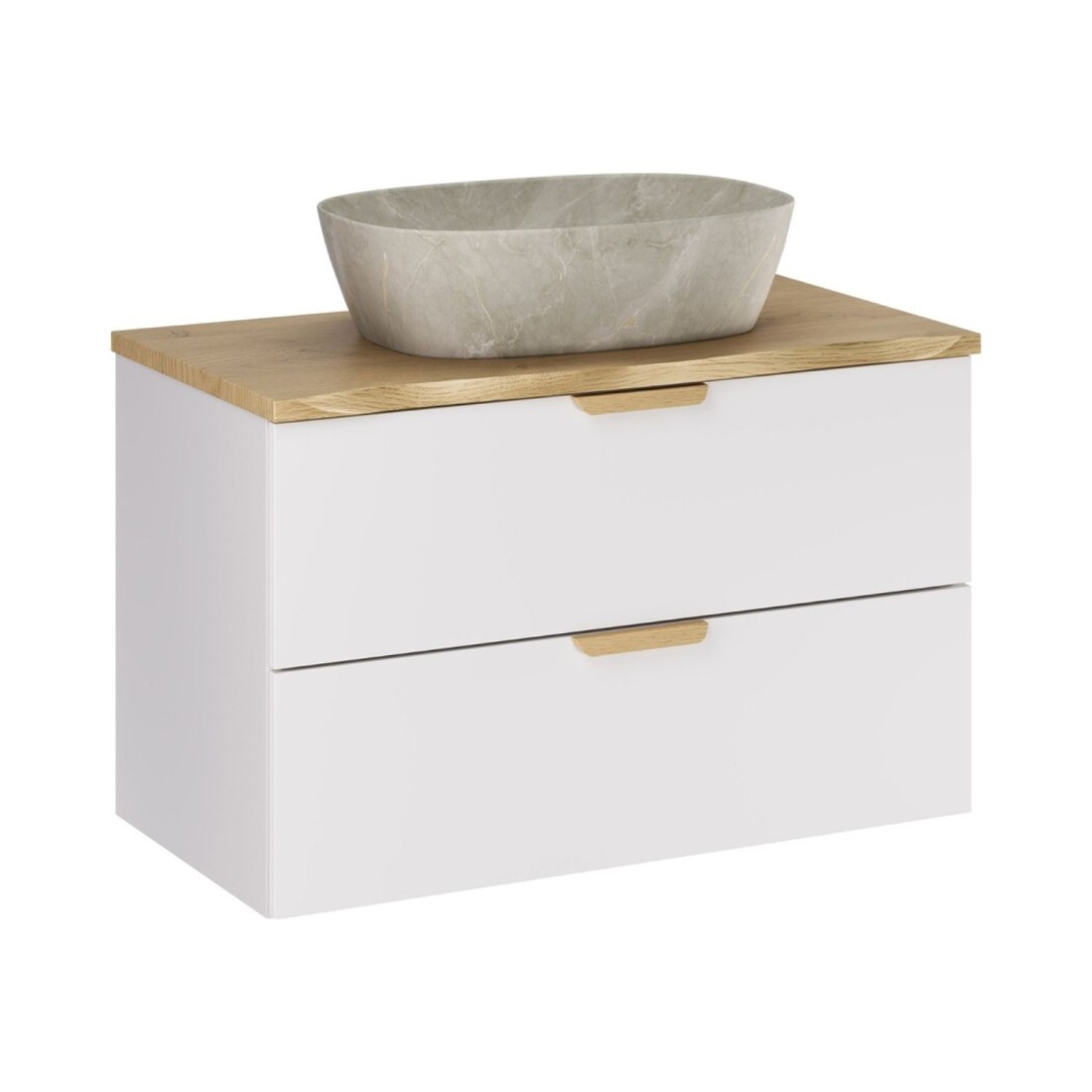 Ensemble De Salle De Bain Suspendu Oster 80cm: Meuble Sous Vasque À Tiroirs + Plan Pour Vasque Biseauté + Vasque À Poser