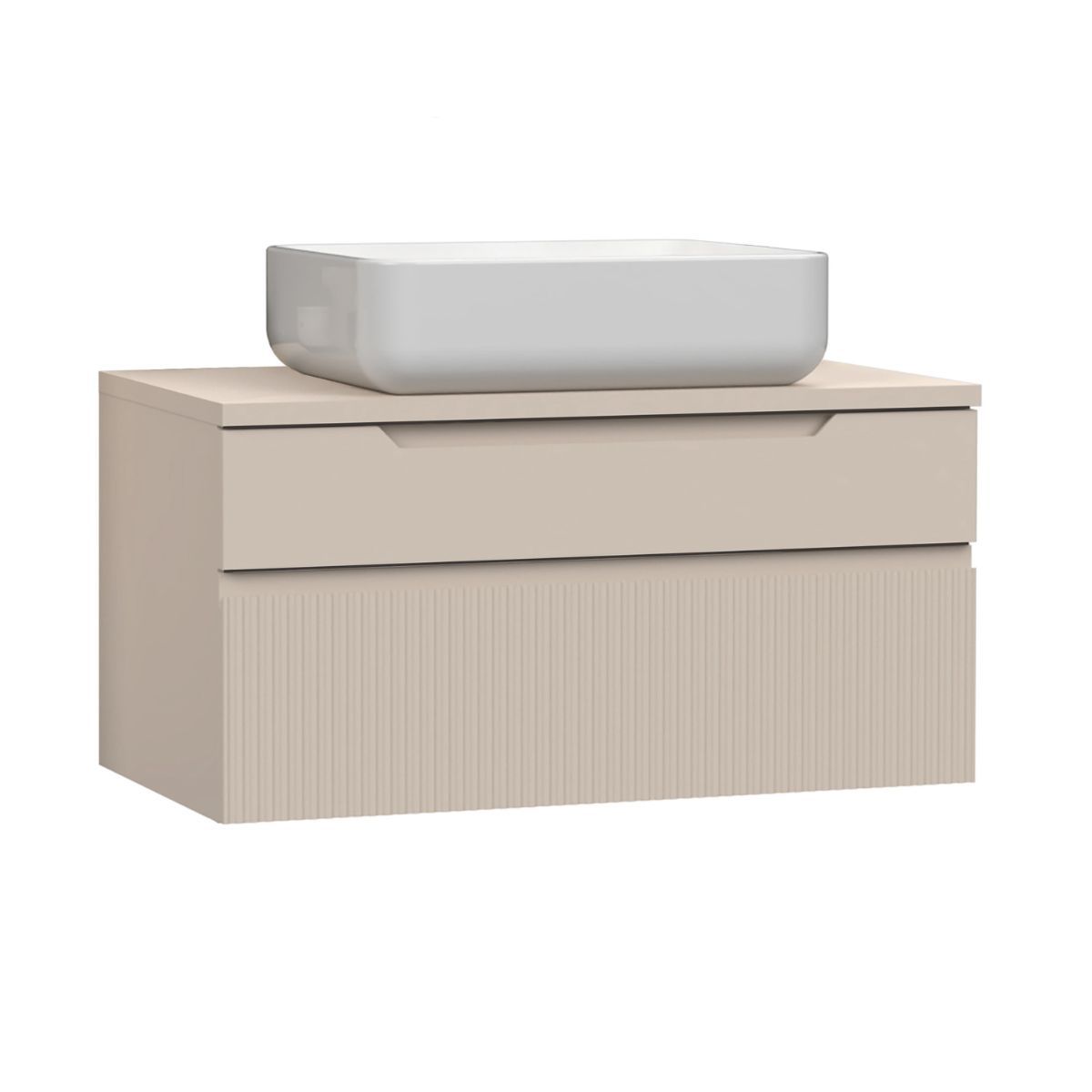 Meuble Vasque 80cm Suspendu 2 Tiroirs Cachemire Façades Relief À Stries Verticales - Janeiro Beige