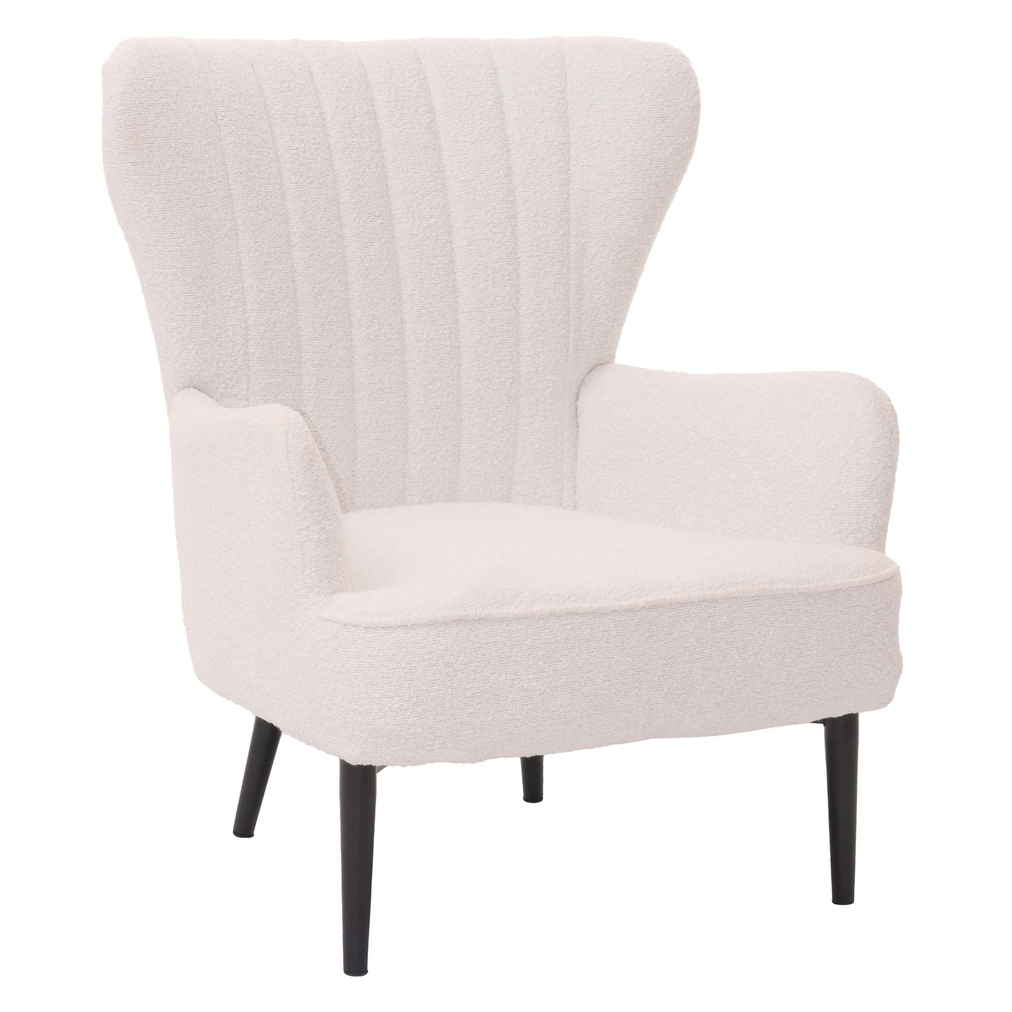 Fauteuil Lounge Design Avec Accoudoirs Assise Large Confort Épais Style Rétro Tissu Bouclé Blanc Structure Métal 040009997