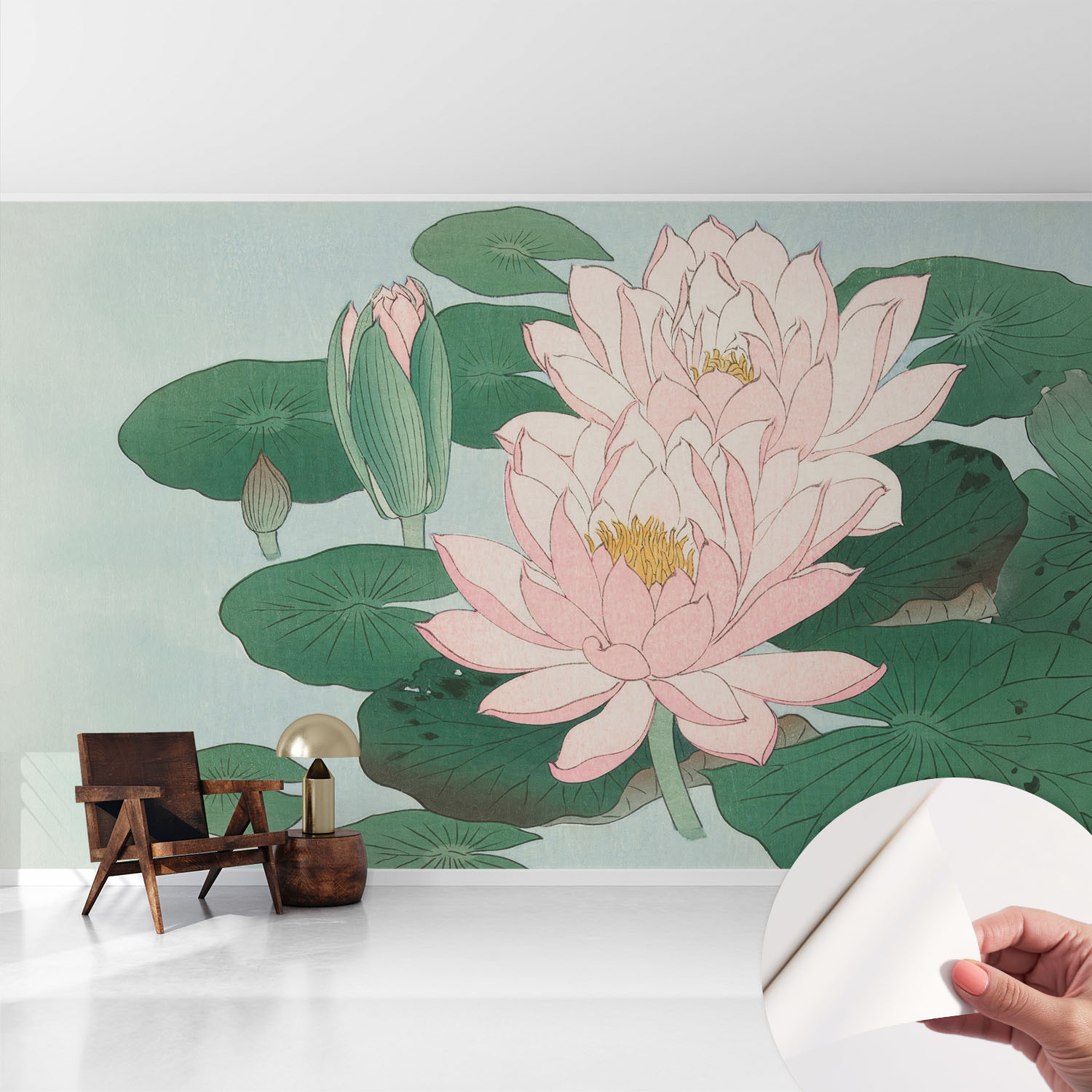 Papier Peint Adhésif Autocollant Pour Salon Chambre À Coucher Tendance Et Originale Lotus Aquatique 416x254 Cm
