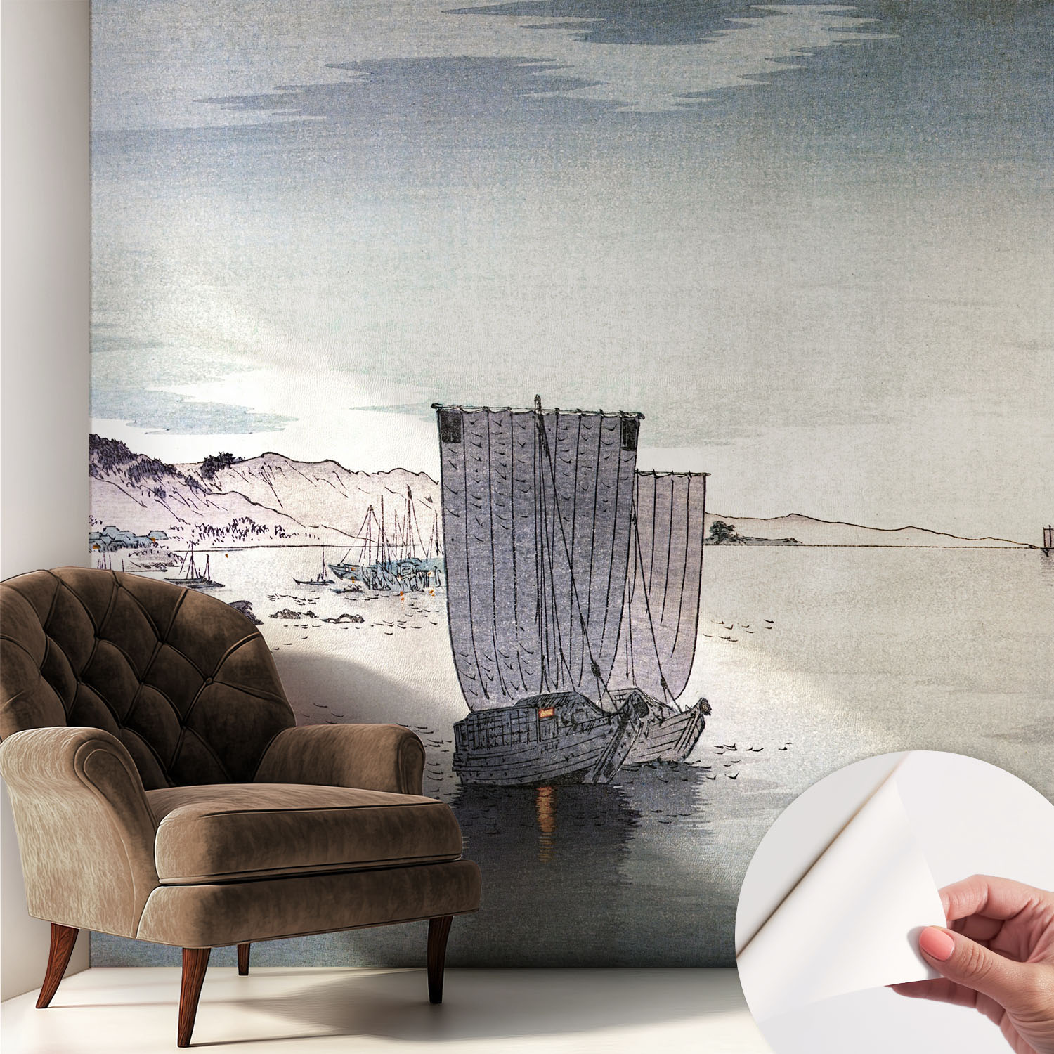 Papier Peint Autocollant Avec Imprimé Décoratif Pour Salon Et Chambre À Coucher Installation Facile Scène Maritime 250x250 Cm