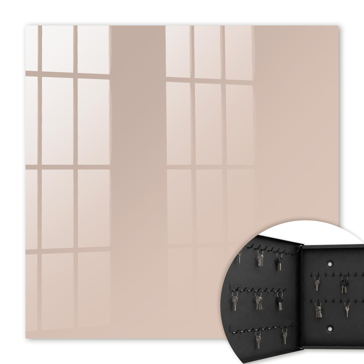 Armoire À Clés - (30 Cm X 30 Cm) - Boîte À Clés Murale - Coffret De Rangement Pour Clés - Couleur Noire - Ouverture Vers La Gauche - Pour Maison Et Bureau - Rose Beige