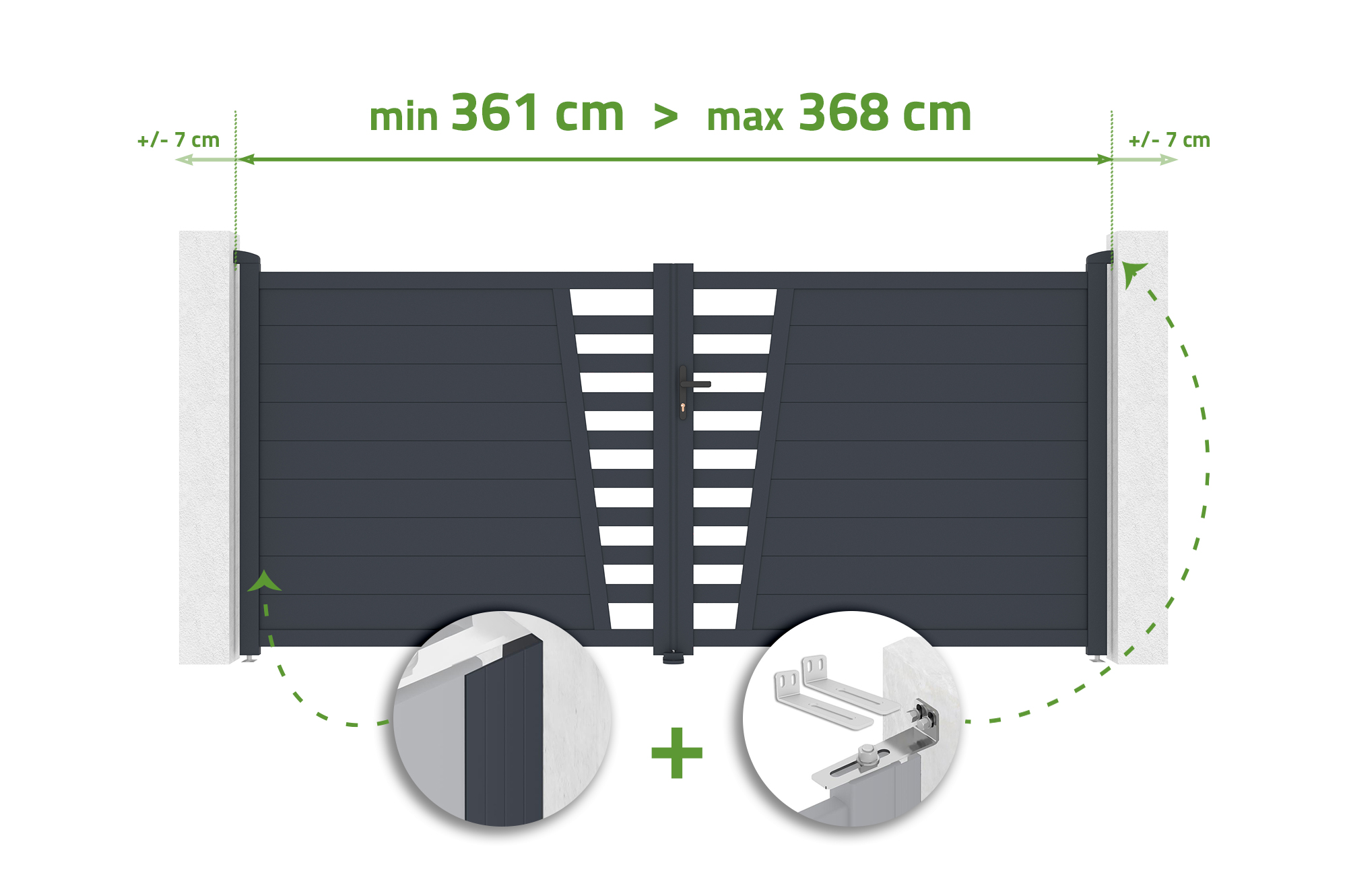 Portail Battant Ajustable En Largeur 3,5m Cervina H.160cm Aluminium Gris