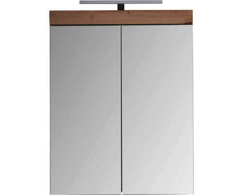 Amanda - Armoire De Toilette Murale Mélaminé Avec Bandeau Lumineux Blanc/chêne - 2 Portes Miroir. L - H - P: 60 - 77 - 17 Cm