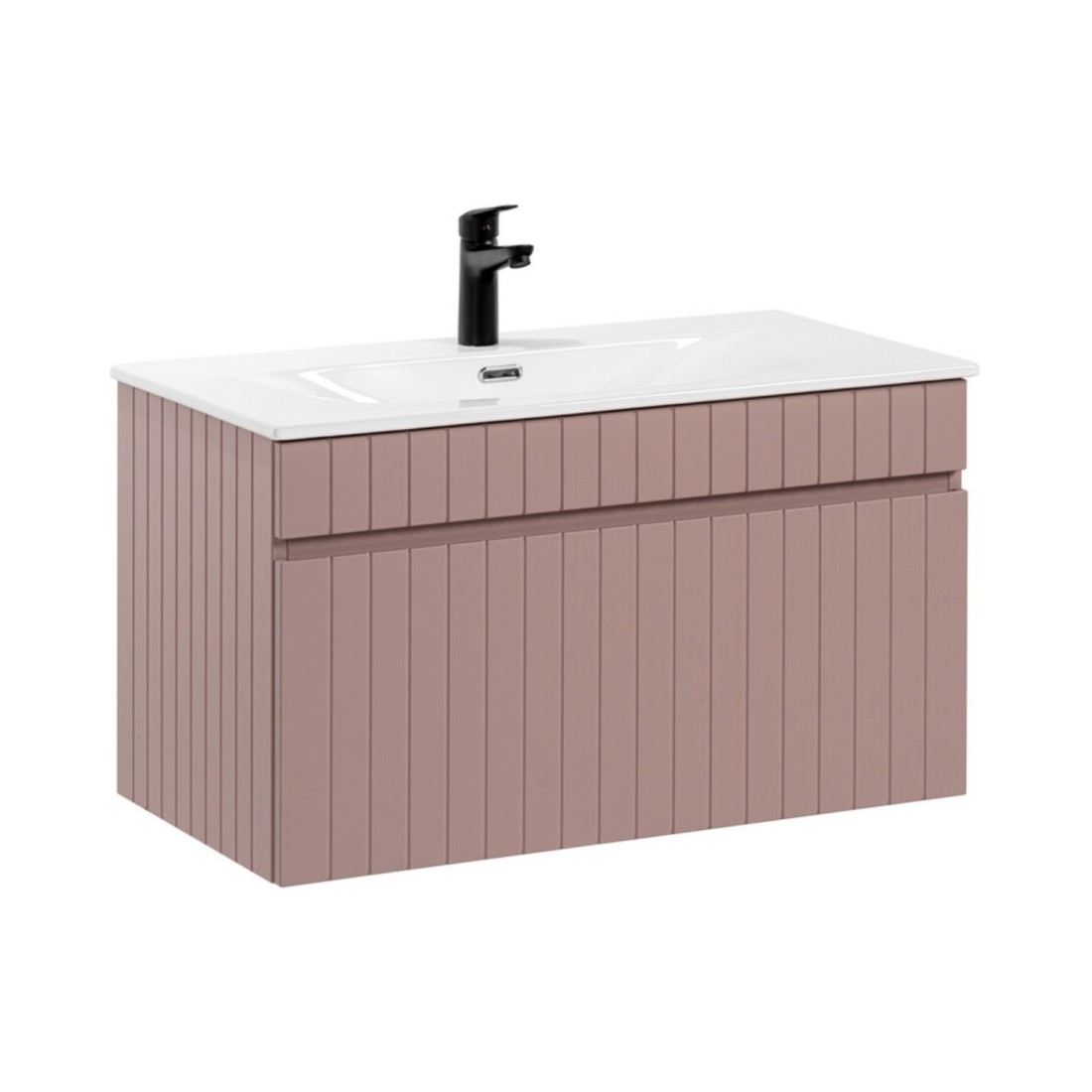 Ensemble De Salle De Bain Icon: Meuble Sous Vasque 80cm Rose Poudré + Vasque À Encastrer Blanche