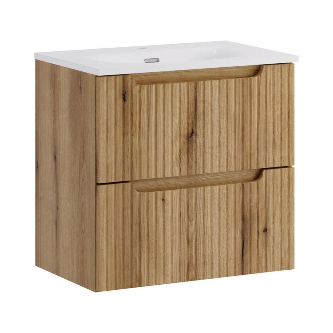 Ensemble De Salle De Bain Suspendu Vano Chêne Clair 60cm: Meuble Sous Vasque À Tiroirs + Vasque Encastrée