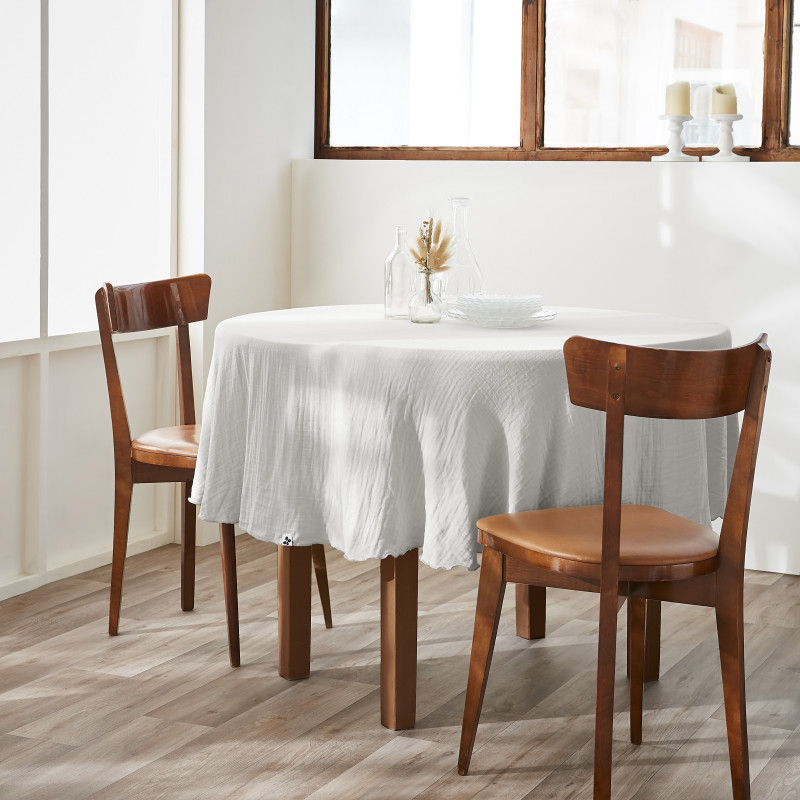 Nappe De Table "gaïa" Ronde 180 Cm "gaze De Coton" L'Effet Papillon - Gaia Nuage -