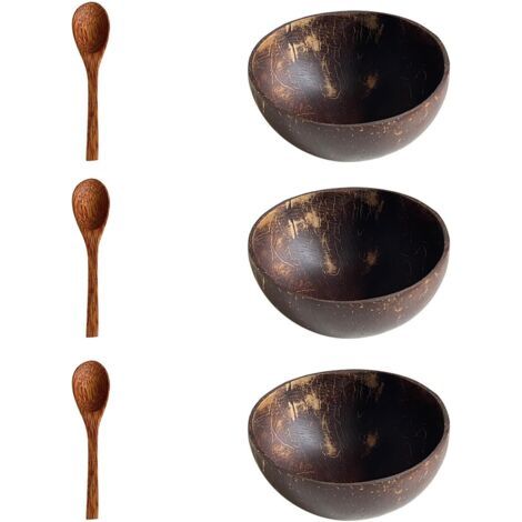 Bol De Noix De Coco Ensemble De 3, Ensemble De Bols De Noix De Coco, Bol À Smoothie, Bols Sans Plastique Avec Cuillères, Idéal Comme Bol De Céréales, Nourriture Végétalienne, Bol À Smoothie