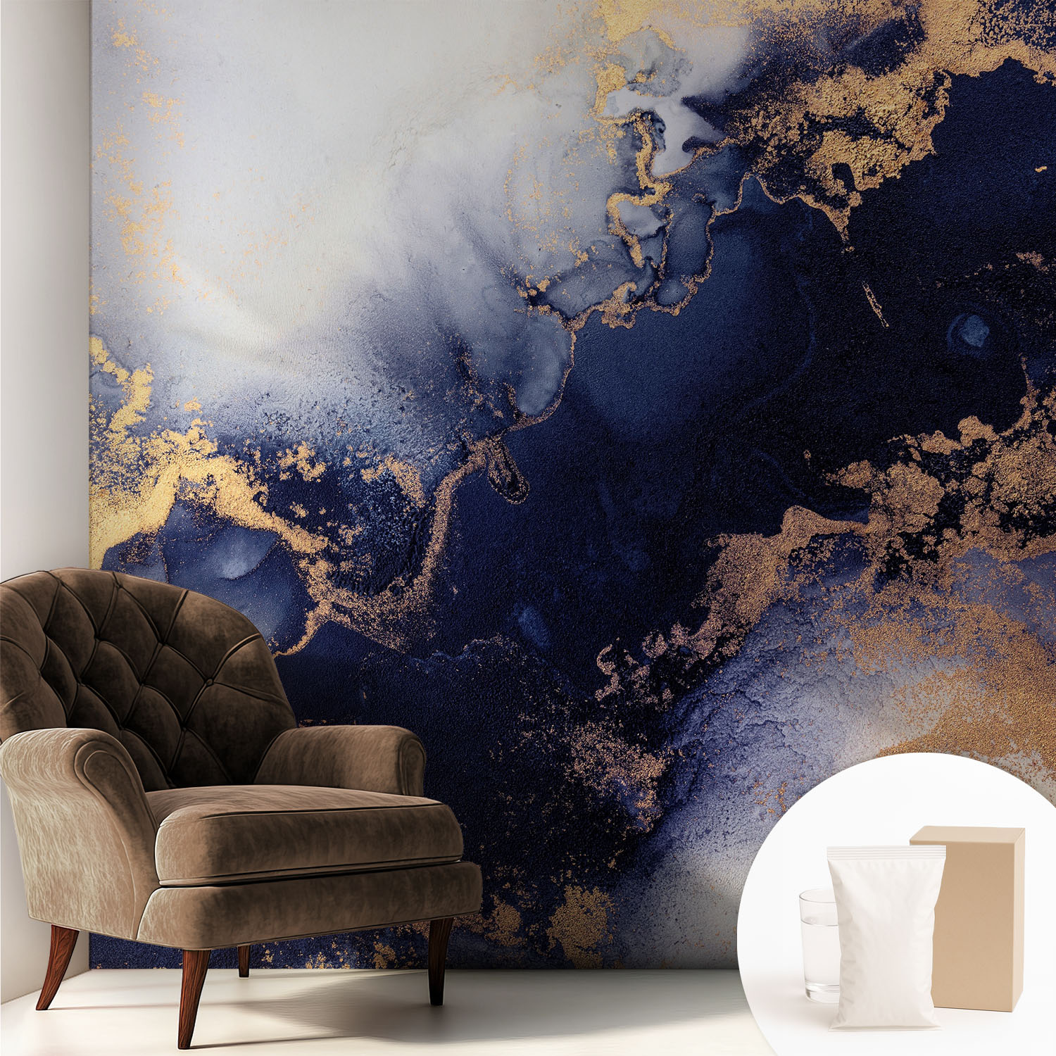 Papier Peint Intissé Décoratif Avec Motifs Pour Salon Et Chambre A Motif - Colle Incluse Gratuite Vagues Bleu Marine 250x250 Cm