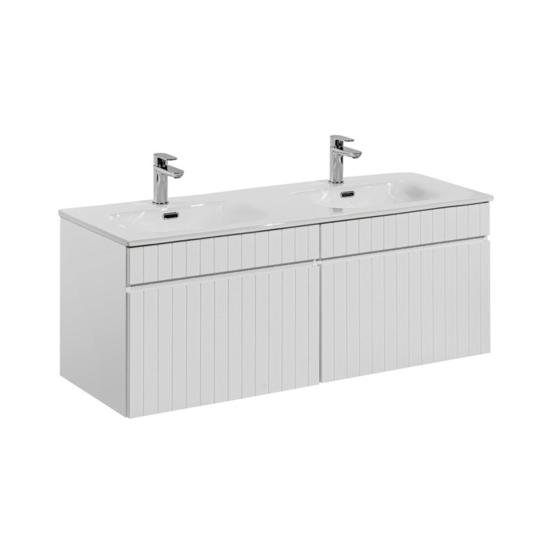 Ensemble Icon Blanc: Meubles Sous Vasque 120cm + Double Vasque Encastrée En Céramique Blanche