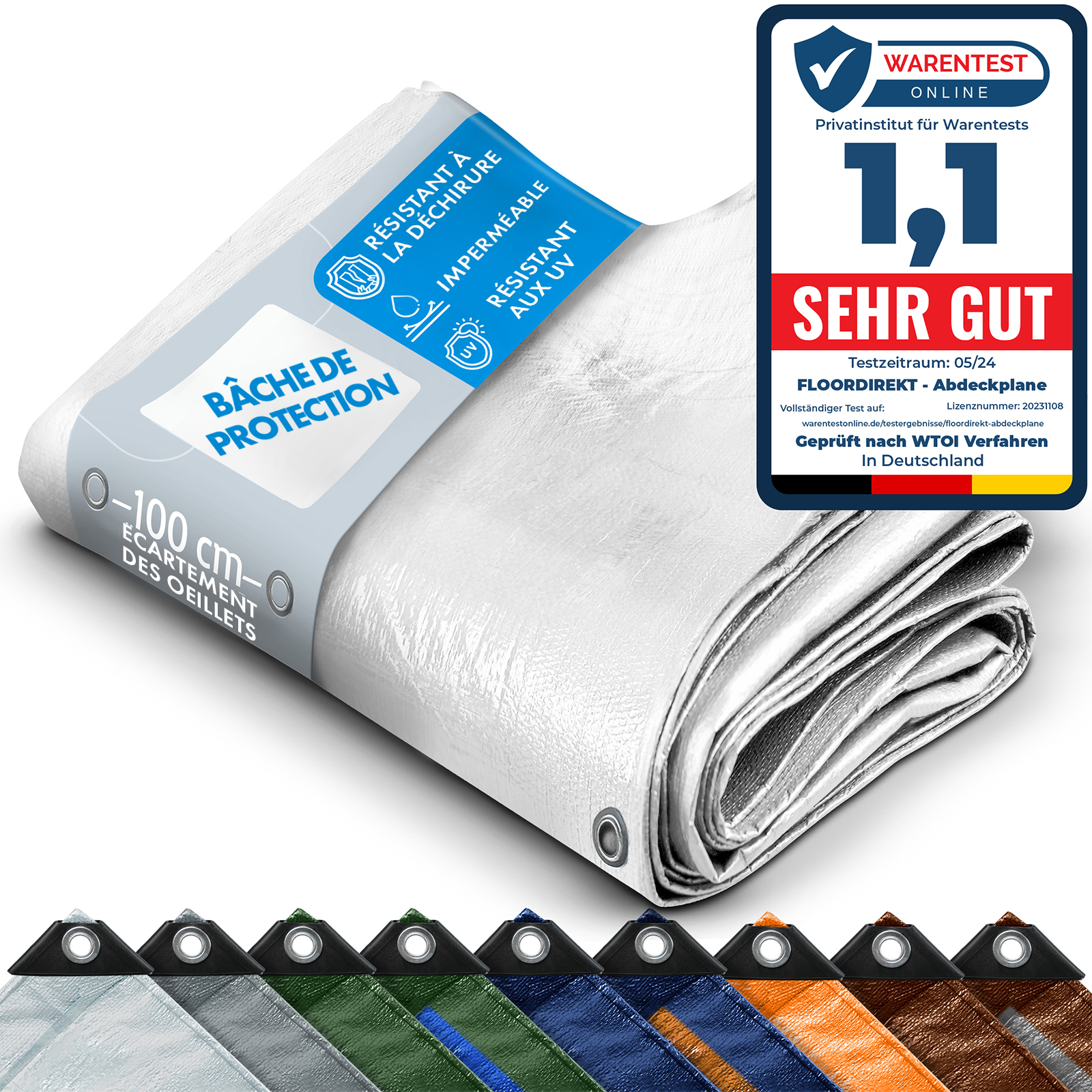 Floordirekt - Bâche De Protection Imperméable Multifonctionnelle 140 G/m² Blanc 6 X 8 M