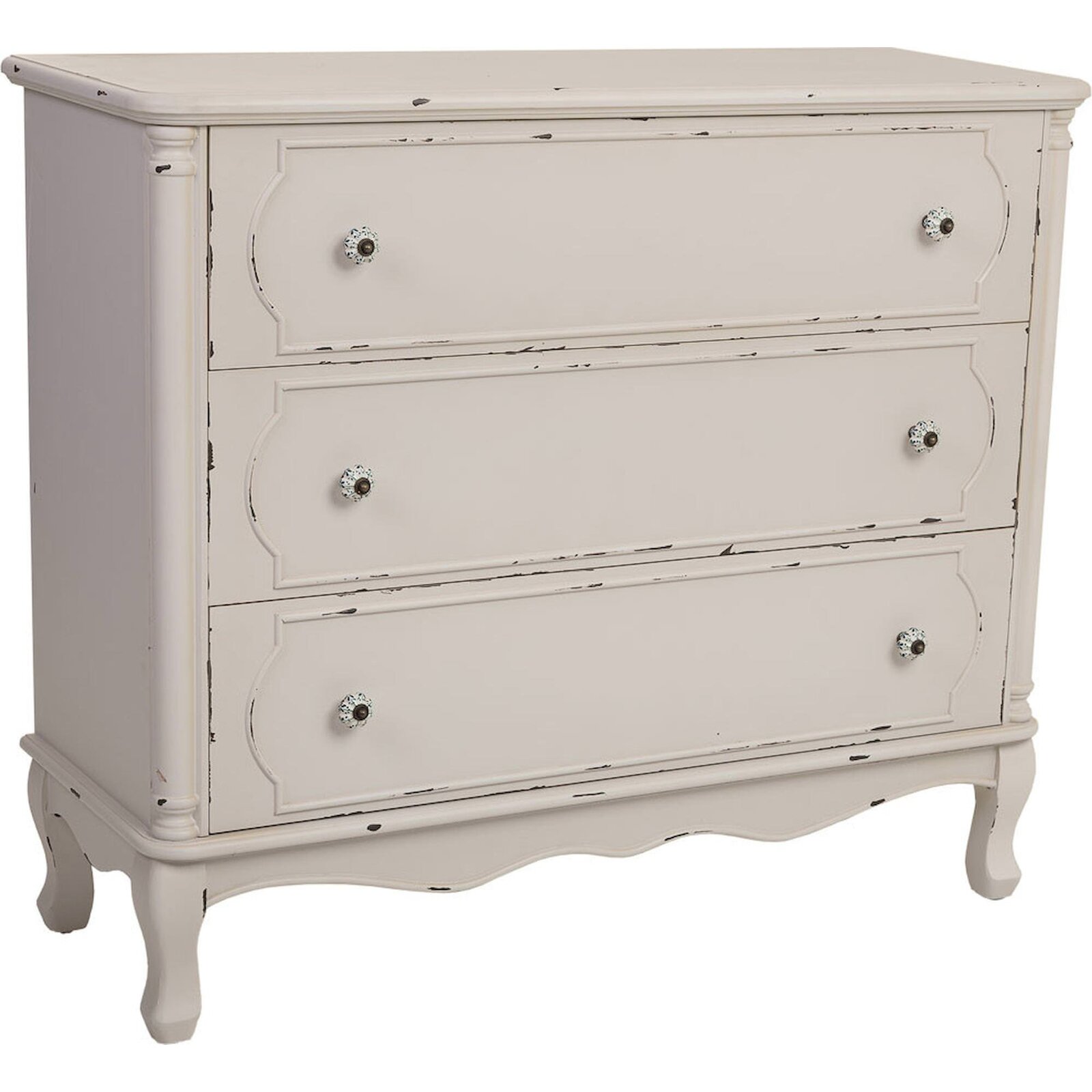 Commode Romantique Blanche En Bois Esprit Vintage Élégant - Blanc Antique Patiné Romantique