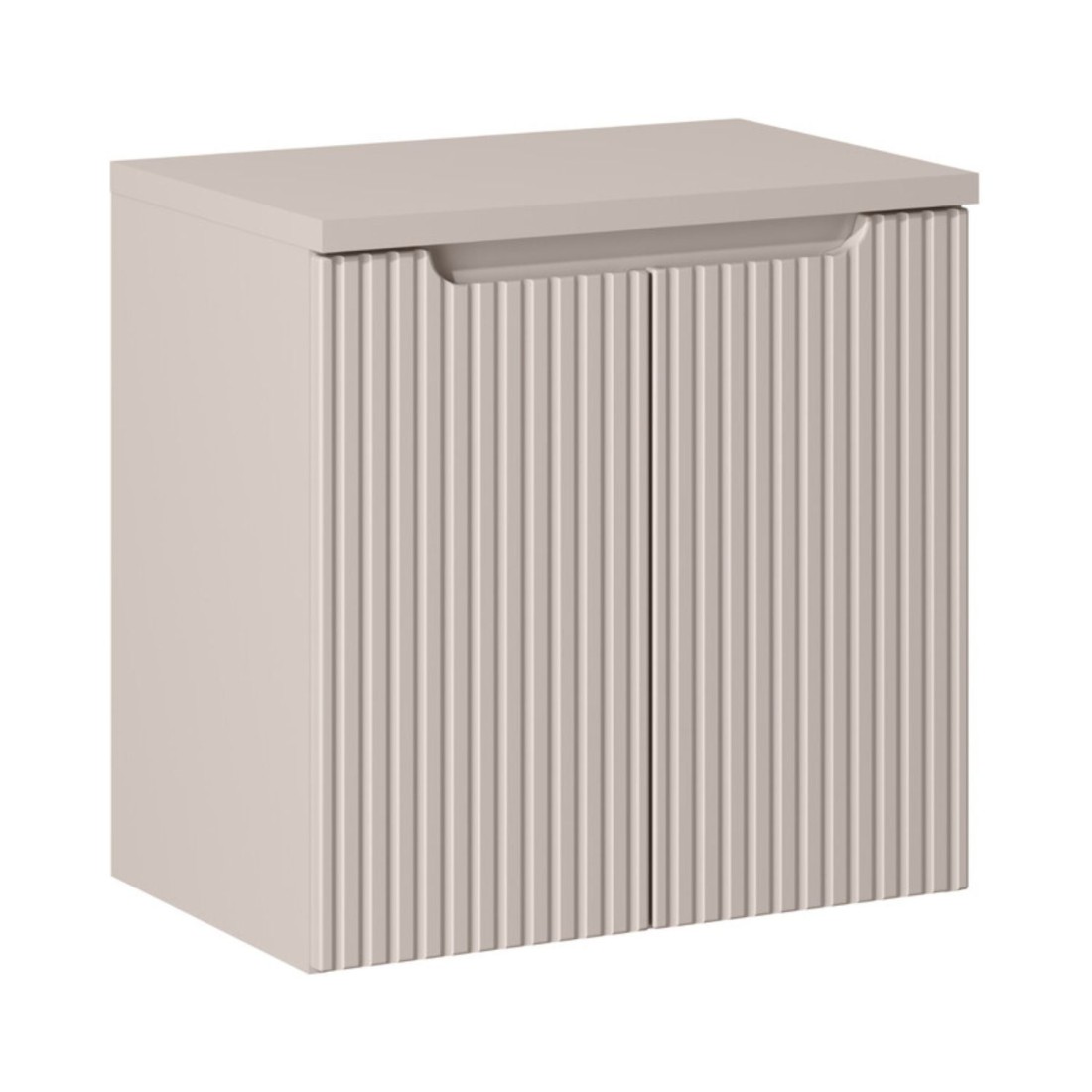 Ensemble De Salle De Bain Suspendu Vano Cachemire 60cm: Meuble Sous Vasque À Placards Rainuré Verticalement + Plan Pour Vasque