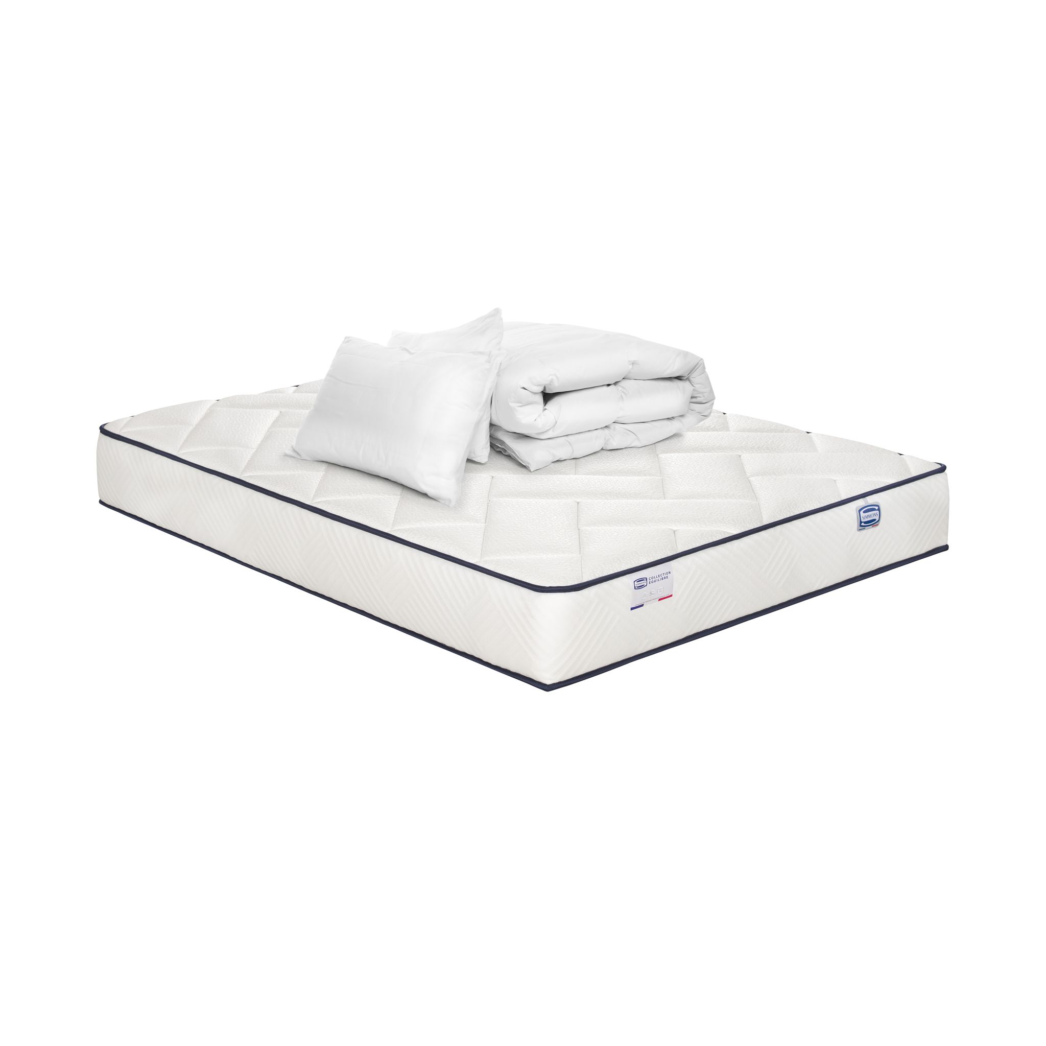 Matelas Evident 140x190 Ressorts Ensachés, Ferme H23 + Couette + 2 Oreillers