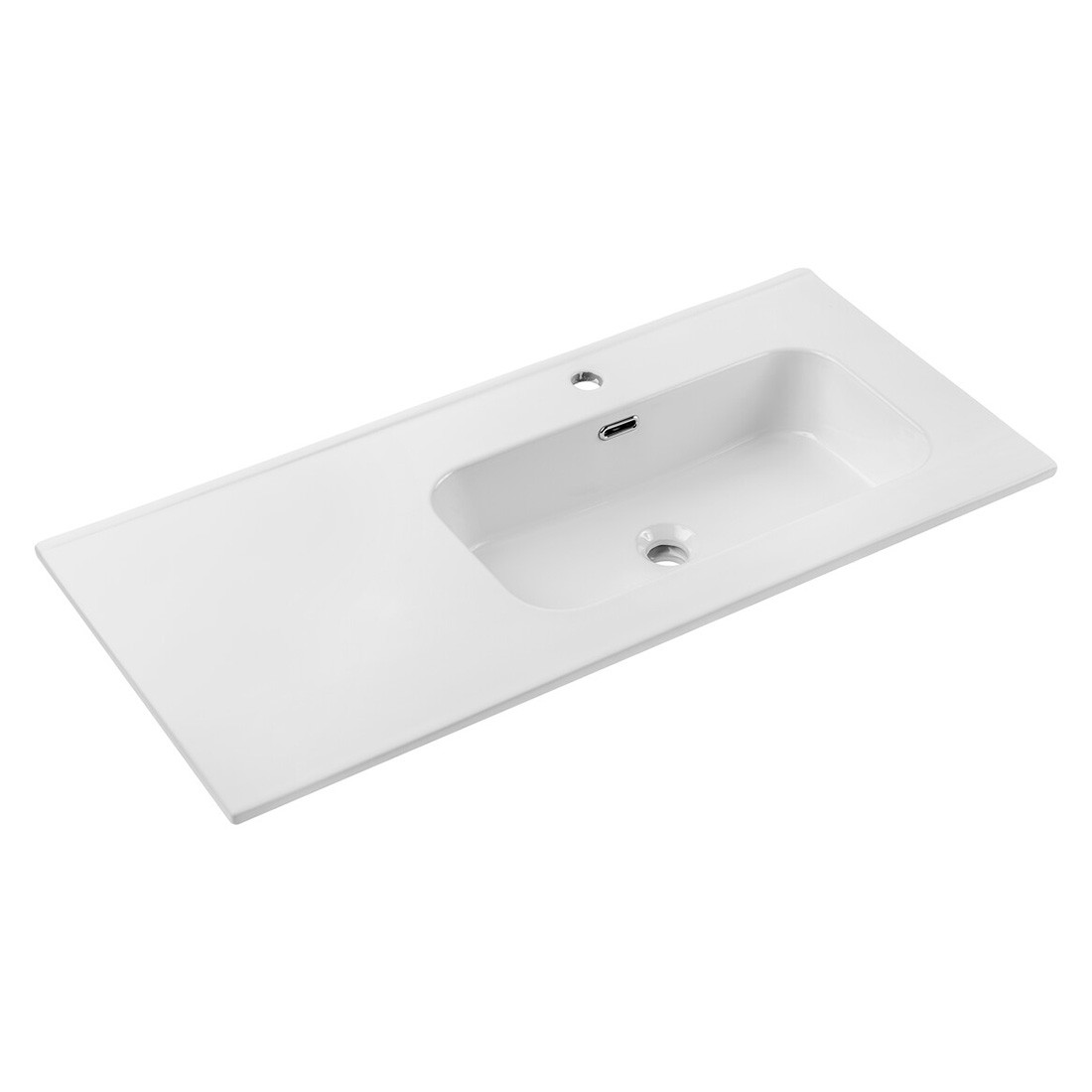 Vasque À Encastrer Essen 100 Cm En Céramique Blanche Brillante Décentrée À Droite