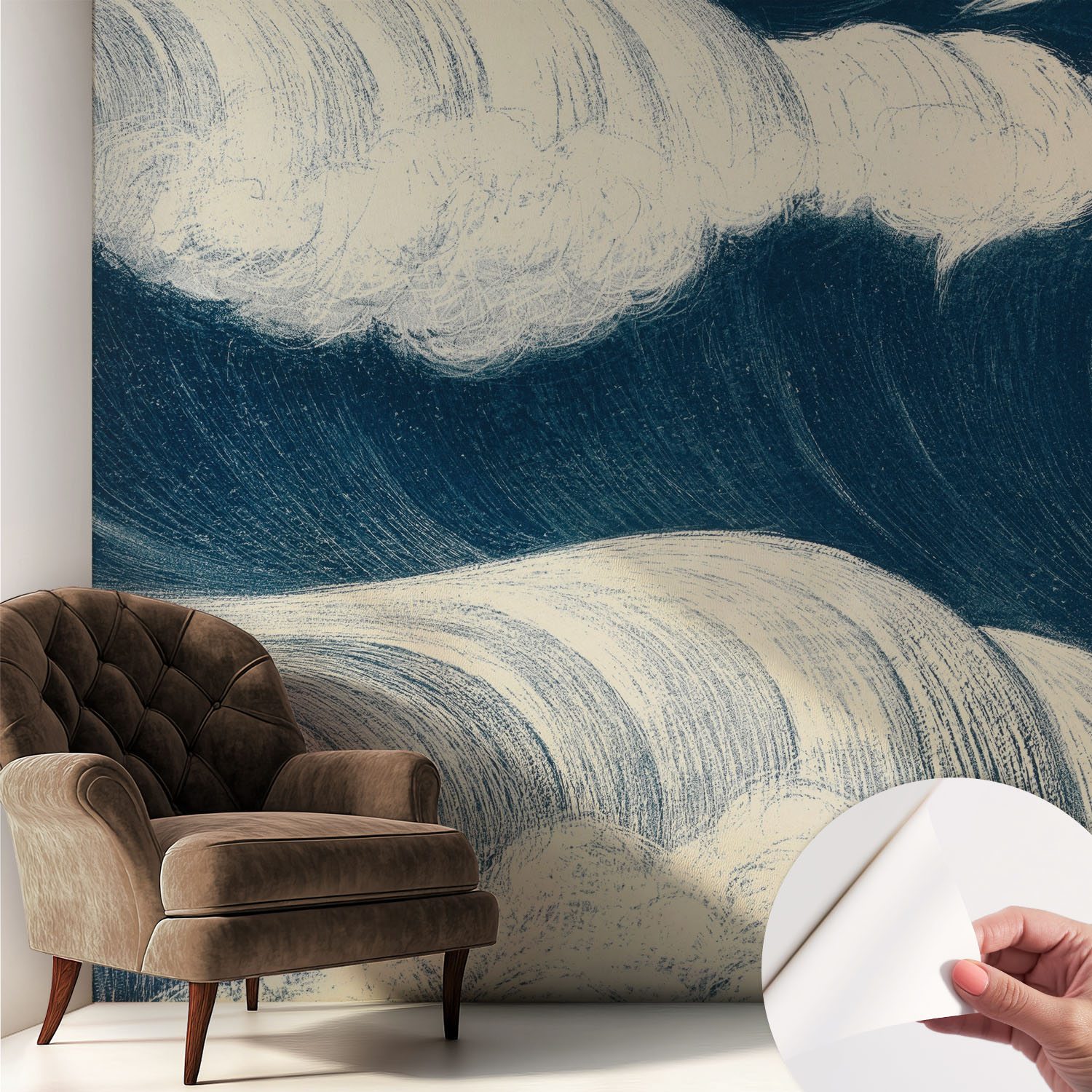 Papier Peint Autocollant Avec Imprimé Pour Intérieur Moderne Application Facile A Motif Vagues De La Mer 250x250 Cm