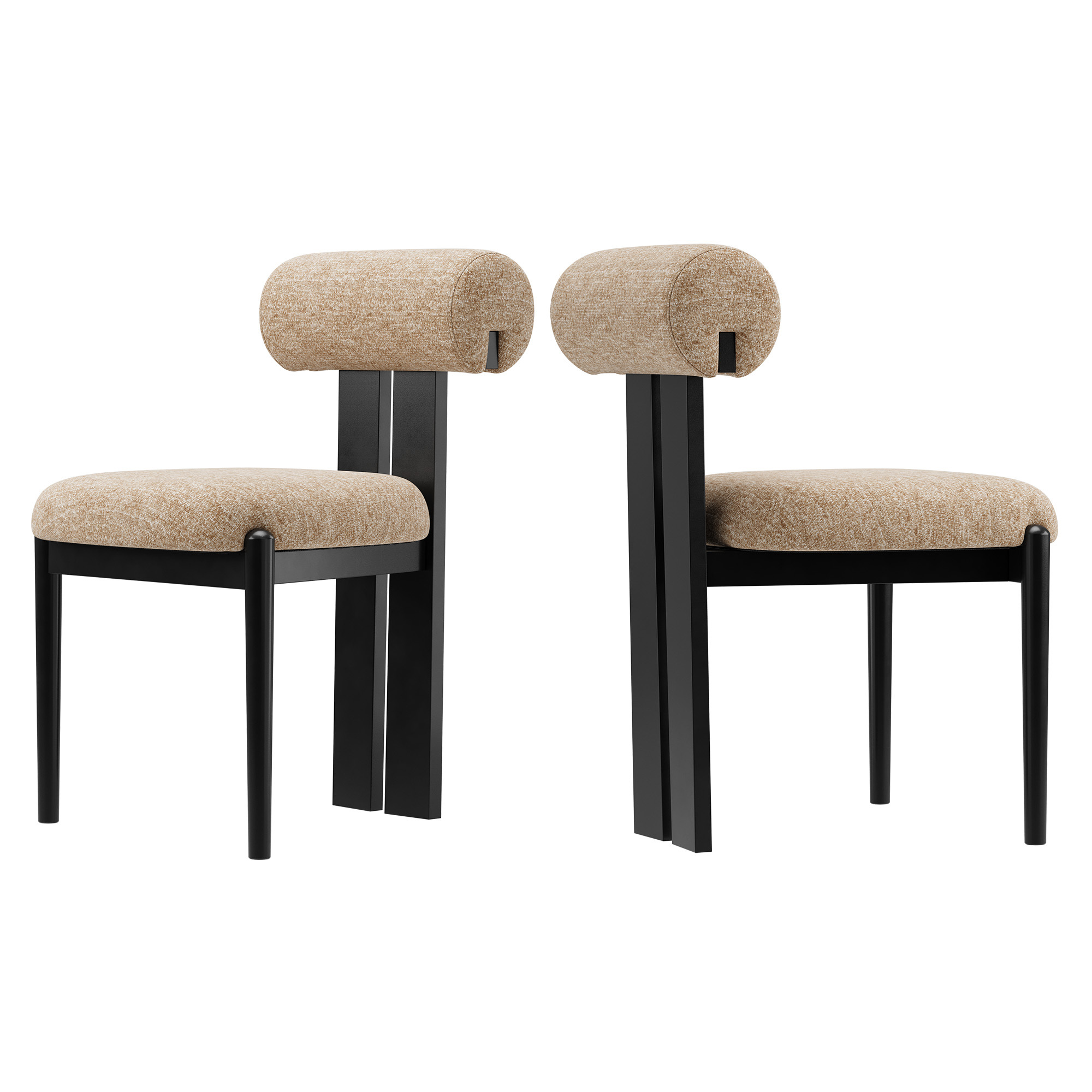 Colamy Lot De 2 Chaises De Salle À Manger Modernes, Dossier Cylindrique, Cadre En Bois, Pieds Noirs, Pour Cuisine Et Salle À Manger, Marron