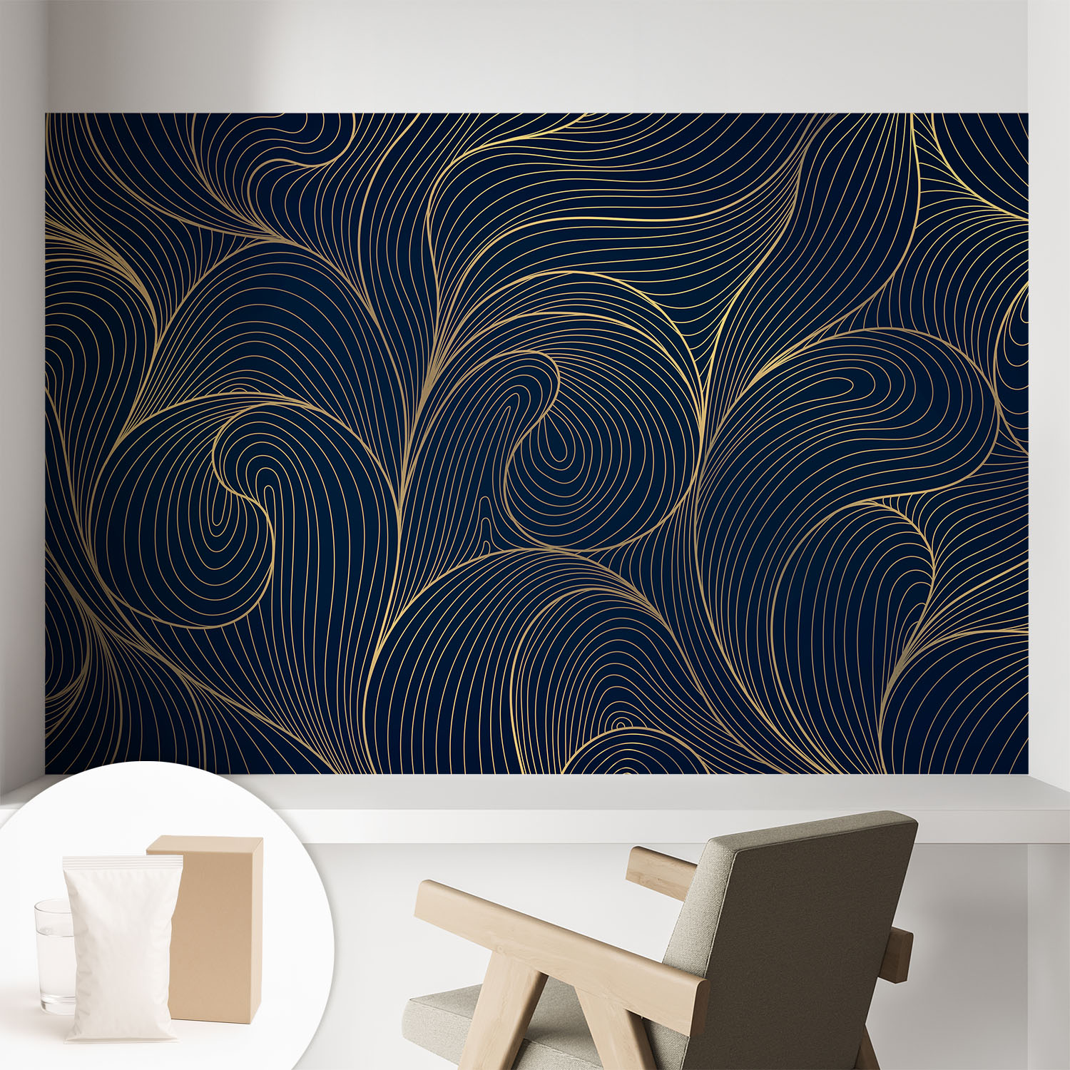 Papier Peint Intissé Mural Avec Colle Pour Salon Et Chambre Décoration Murale Rapide - Colle Incluse Gratuite Motif Ondulé 104x70 Cm