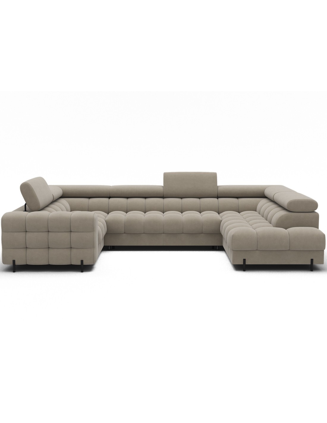 Canapé Panoramique Convertible Factory 3 Places Beige - Angle Droit Avec Coffre