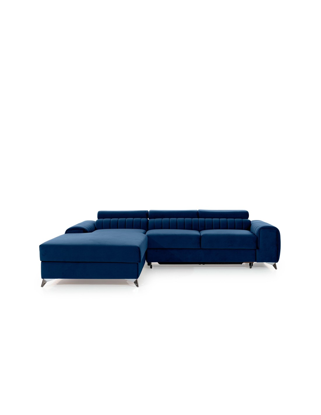 Canapé D'Angle Gauche Bleu Foncé Convertible 3 Places Jayson Couchage D'Appoint