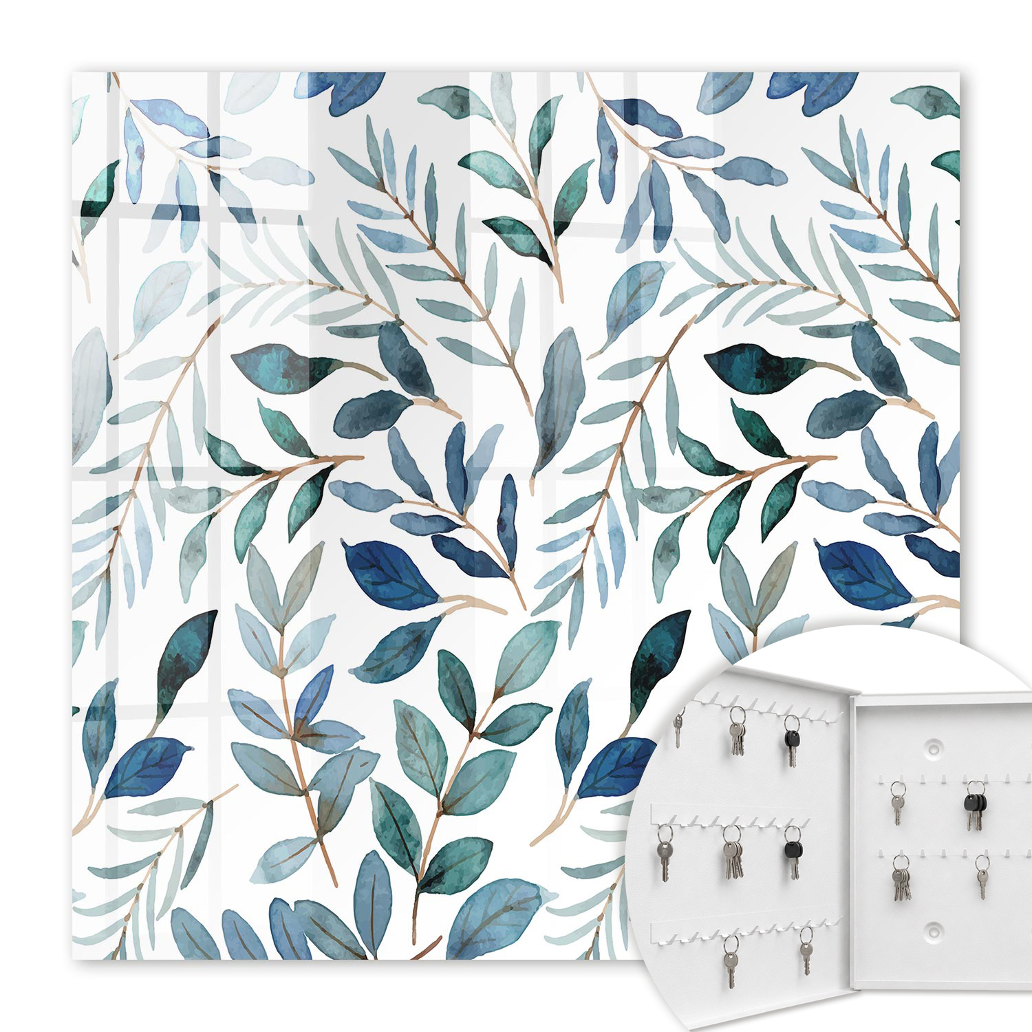 Armoire À Clés - (30 Cm X 30 Cm) - Boîte À Clés Murale - Coffret De Rangement Pour Clés - Couleur Blanche - Ouverture Vers La Gauche - Pour Maison Et Bureau - Aquarelles De Plantes