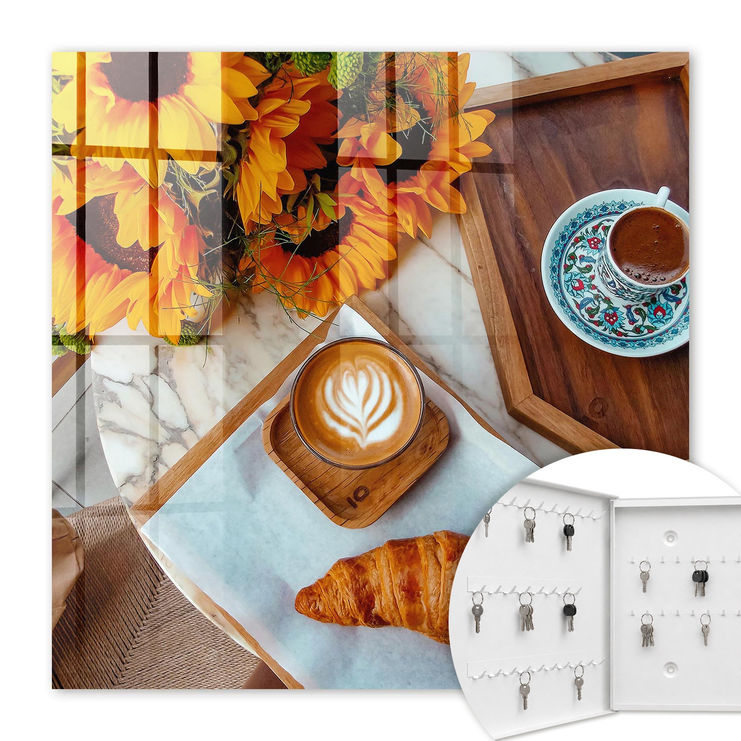 Armoire À Clés - (30 Cm X 30 Cm) - Boîte À Clés Murale - Coffret De Rangement Pour Clés - Couleur Blanche - Ouverture Vers La Gauche - Pour Maison Et Bureau - Moments Du Matin