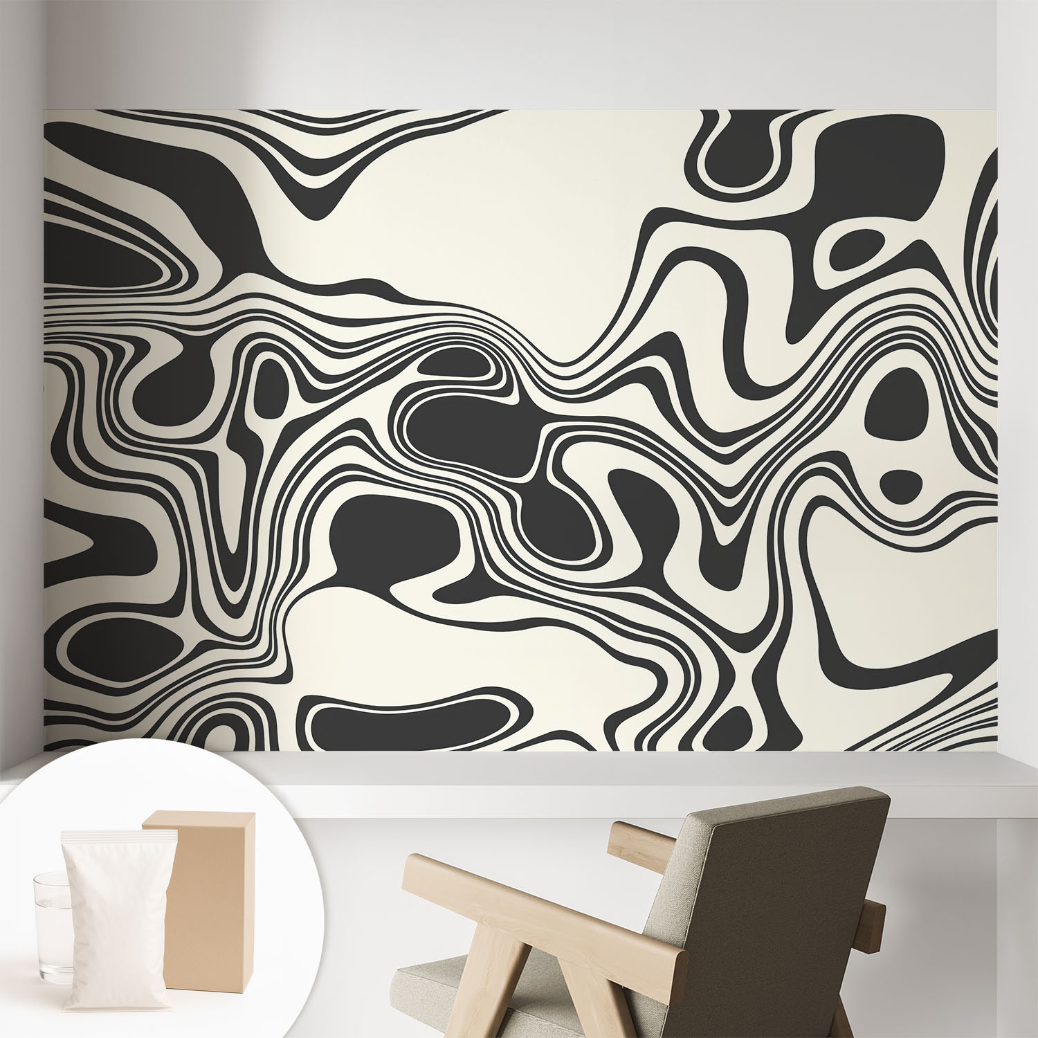 Papier Peint Intissé À Motifs Décoratifs Pour Salon Chambre Et Bureau Décoration Murale Élégante Avec Colle Lignes Dynamiques 104x70 Cm